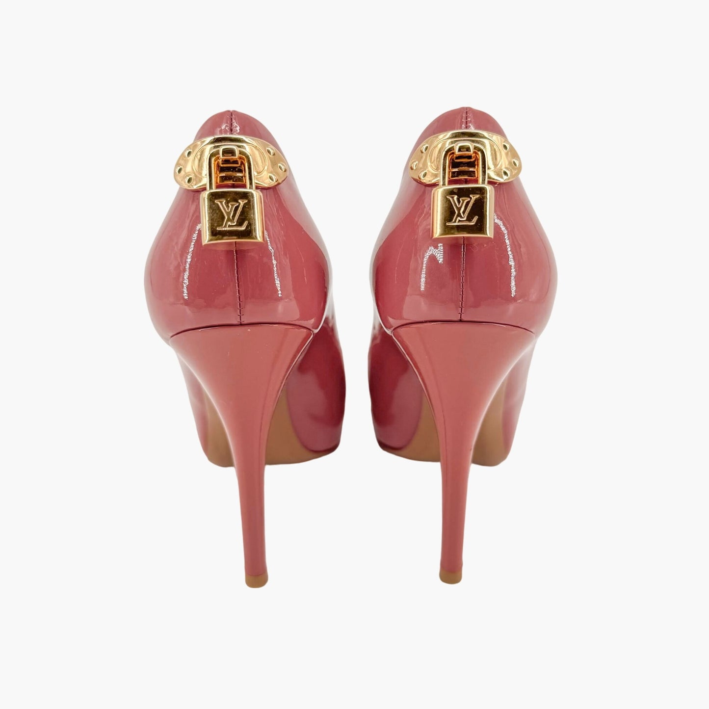Louis Vuitton Oh Really Peep Toe Lock Pumps in Mauve Patent Leather Size 37