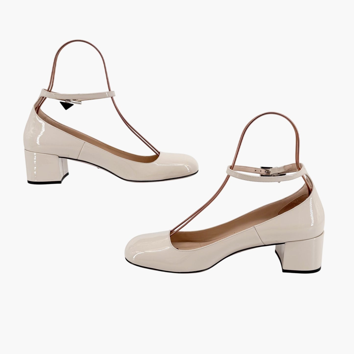 Prada Decolette Logo Mary Jane Pumps in Beige Patent Leather Size 40