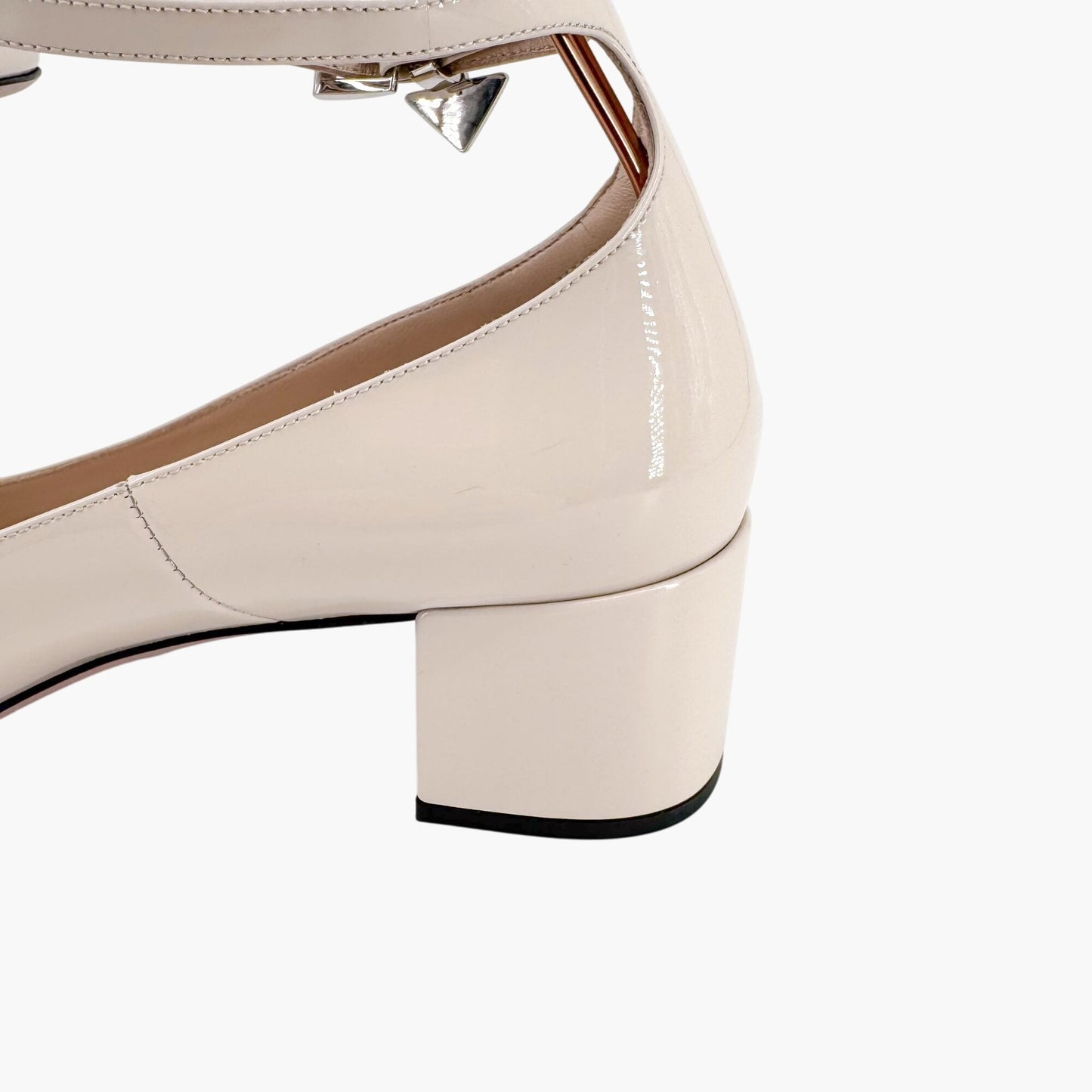 Prada Decolette Logo Mary Jane Pumps in Beige Patent Leather Size 40