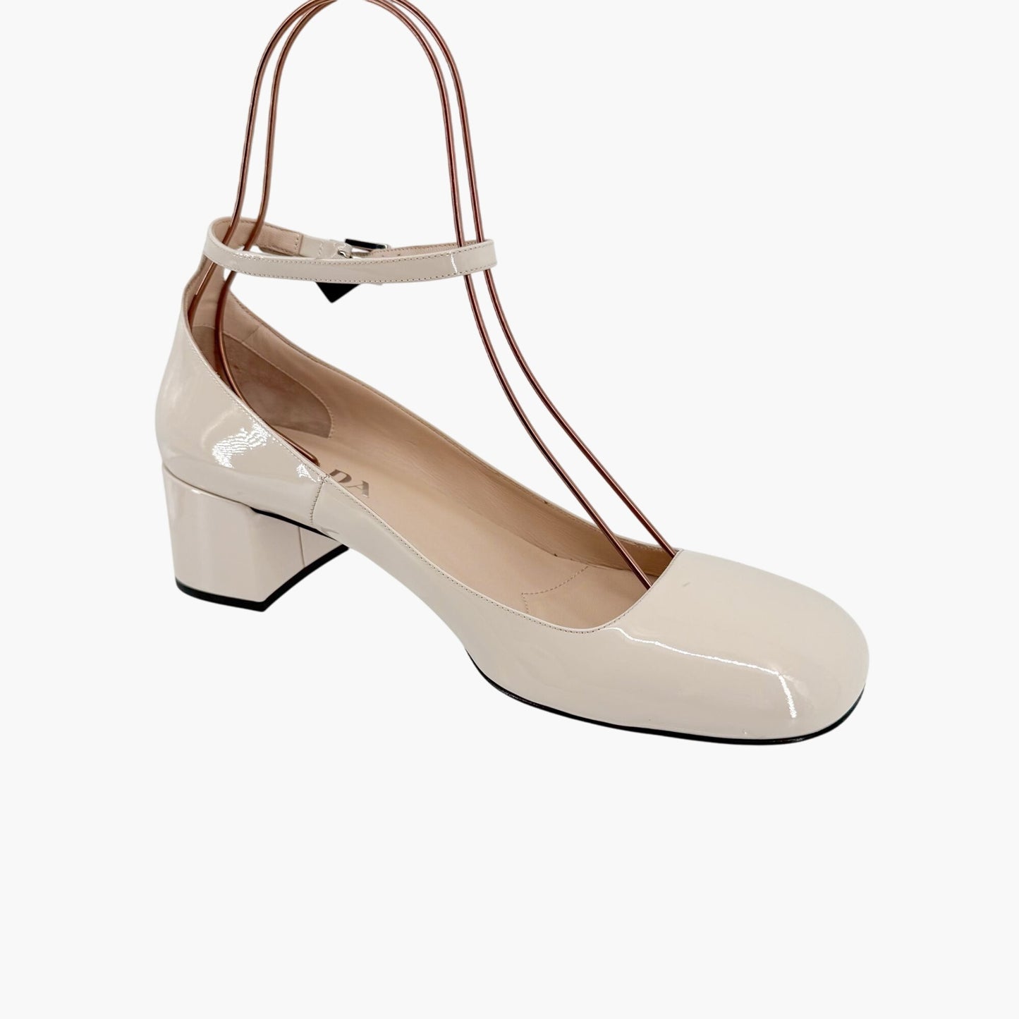 Prada Decolette Logo Mary Jane Pumps in Beige Patent Leather Size 40
