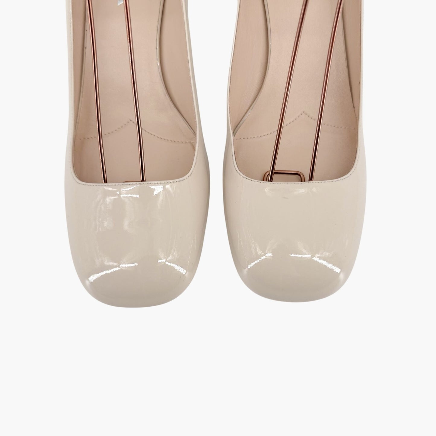 Prada Decolette Logo Mary Jane Pumps in Beige Patent Leather Size 40