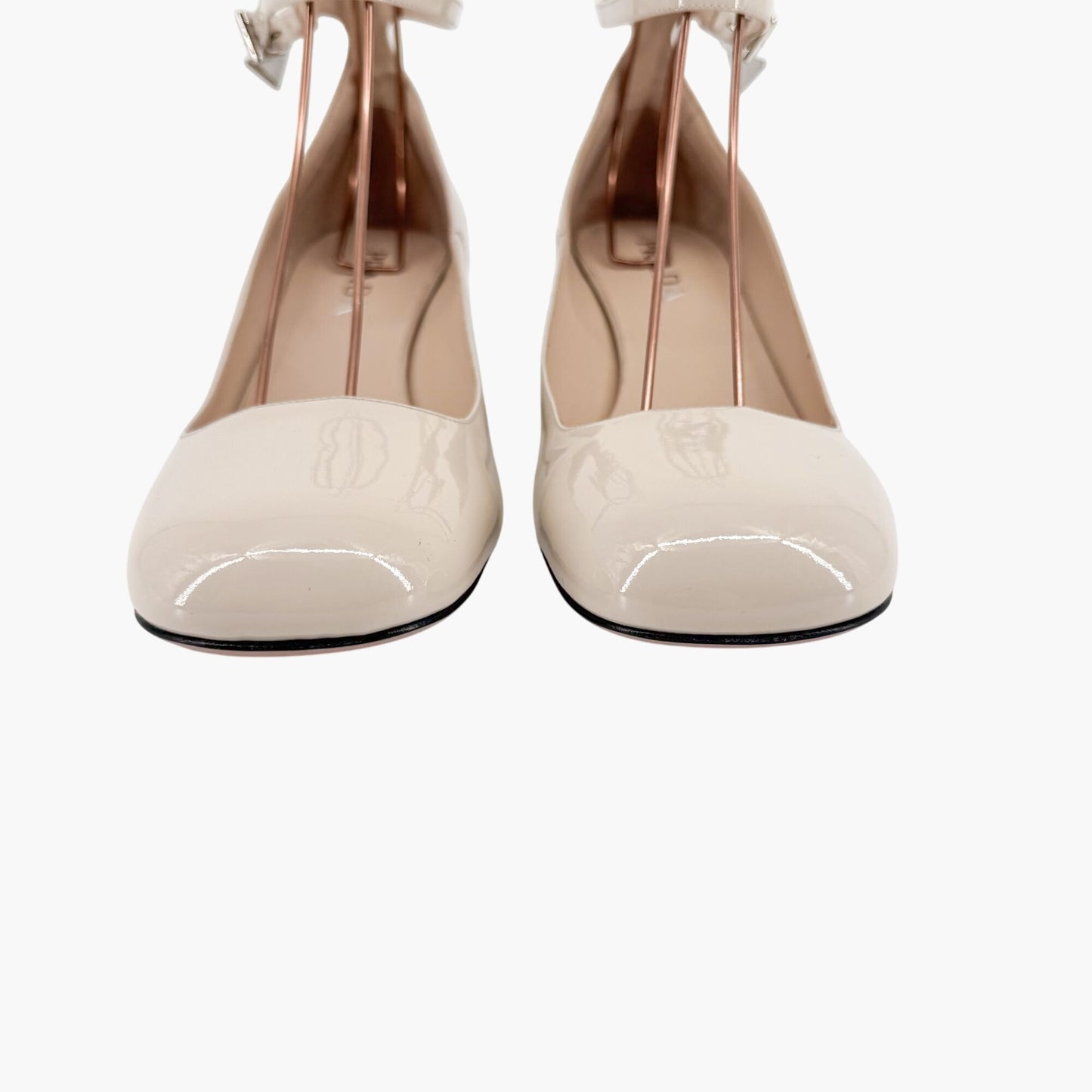 Prada Decolette Logo Mary Jane Pumps in Beige Patent Leather Size 40