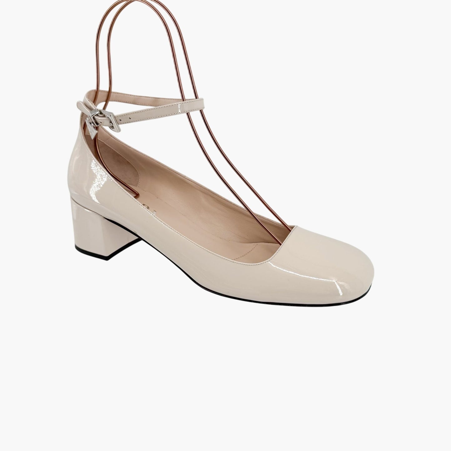 Prada Decolette Logo Mary Jane Pumps in Beige Patent Leather Size 40
