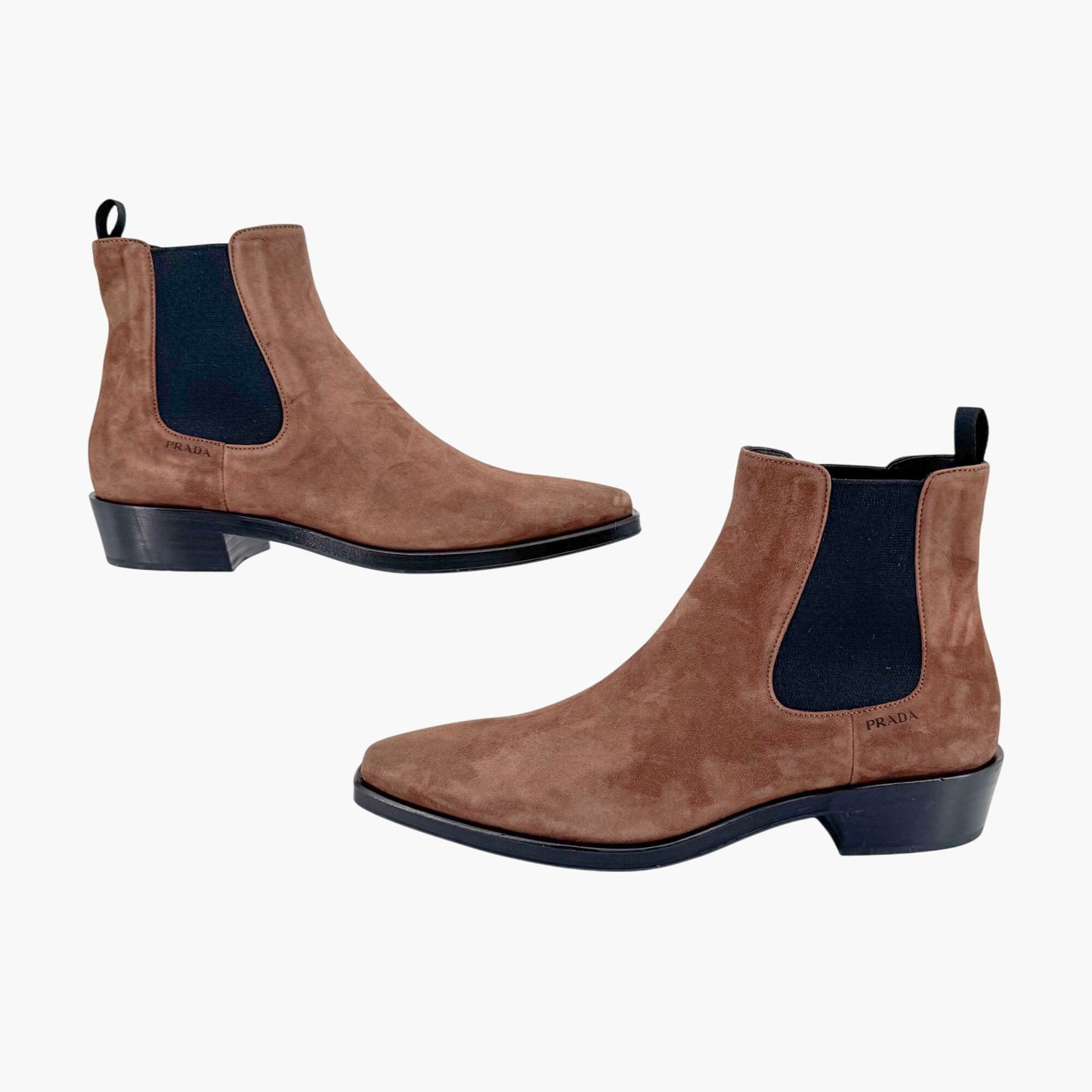 Prada Snip Toe Chelsea Ankle Boots in Brown Suede – Size 38