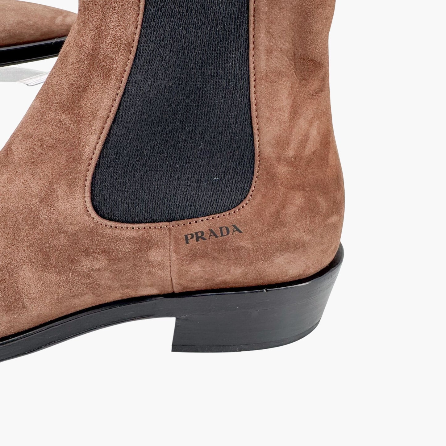 Prada Snip Toe Chelsea Ankle Boots in Brown Suede – Size 38
