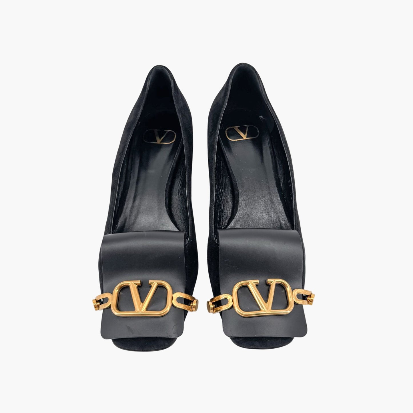 Valentino Garavani VLogo Block Heel Pumps Black Suede – Size 38.5