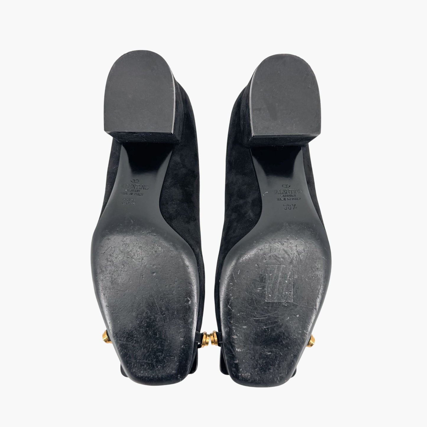 Valentino Garavani VLogo Block Heel Pumps Black Suede – Size 38.5