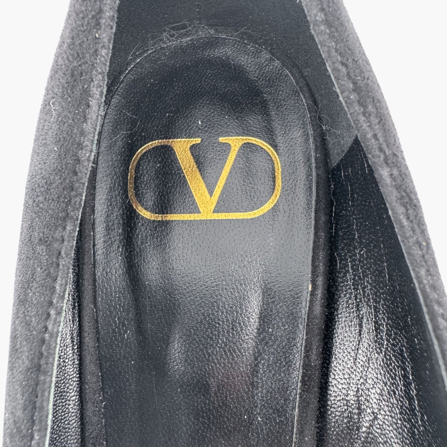 Valentino Garavani VLogo Block Heel Pumps Black Suede – Size 38.5