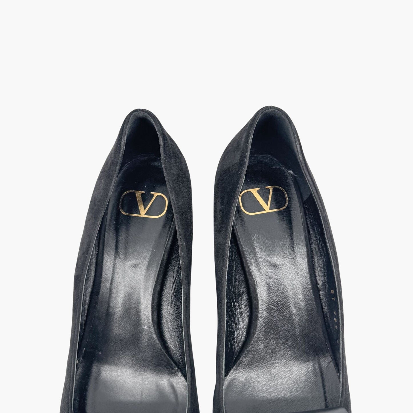 Valentino Garavani VLogo Block Heel Pumps Black Suede – Size 38.5