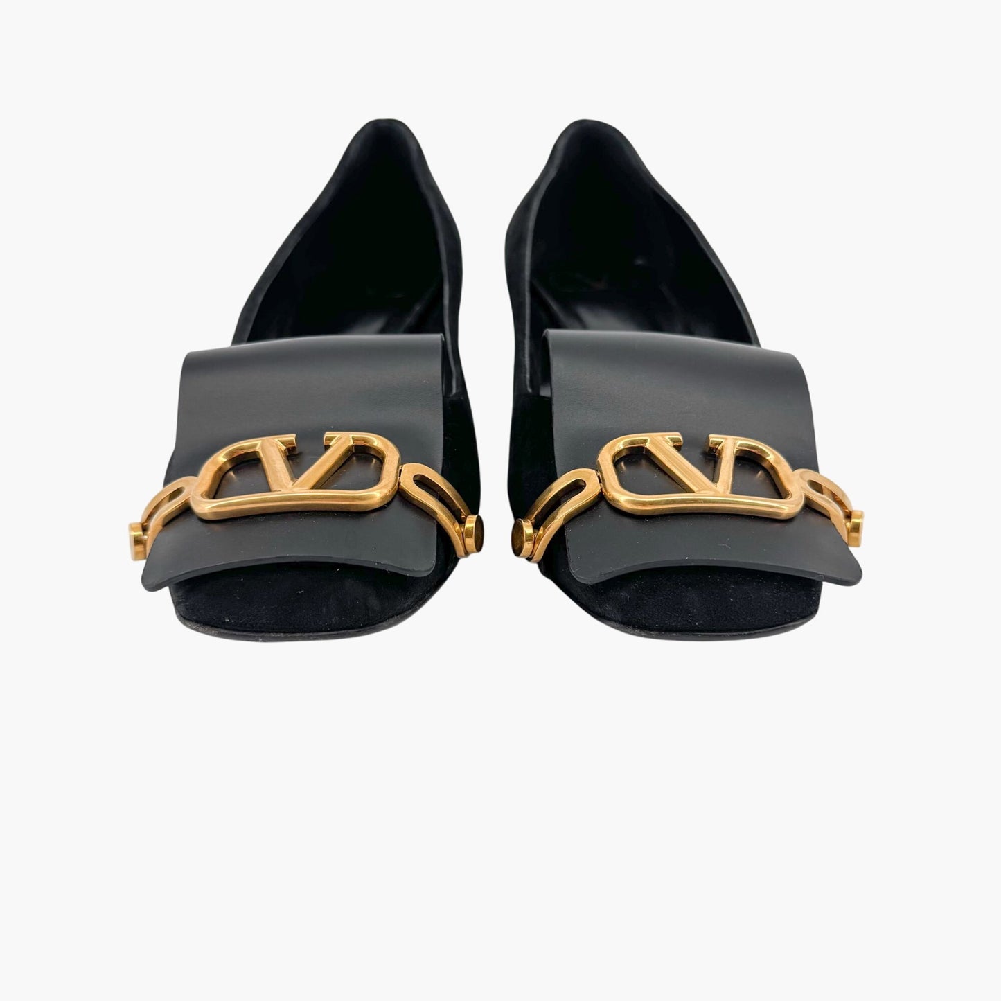 Valentino Garavani VLogo Block Heel Pumps Black Suede – Size 38.5