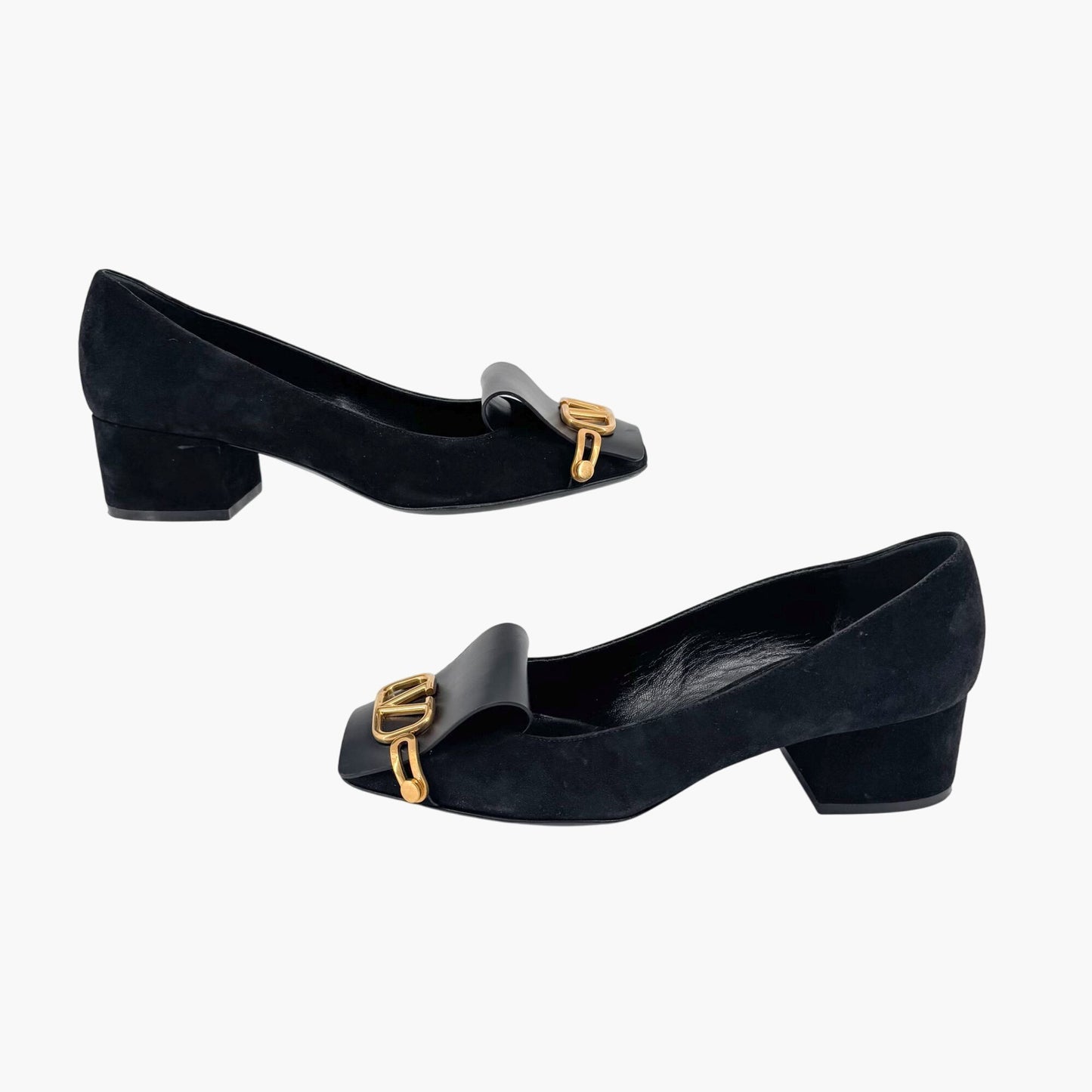 Valentino Garavani VLogo Block Heel Pumps Black Suede – Size 38.5