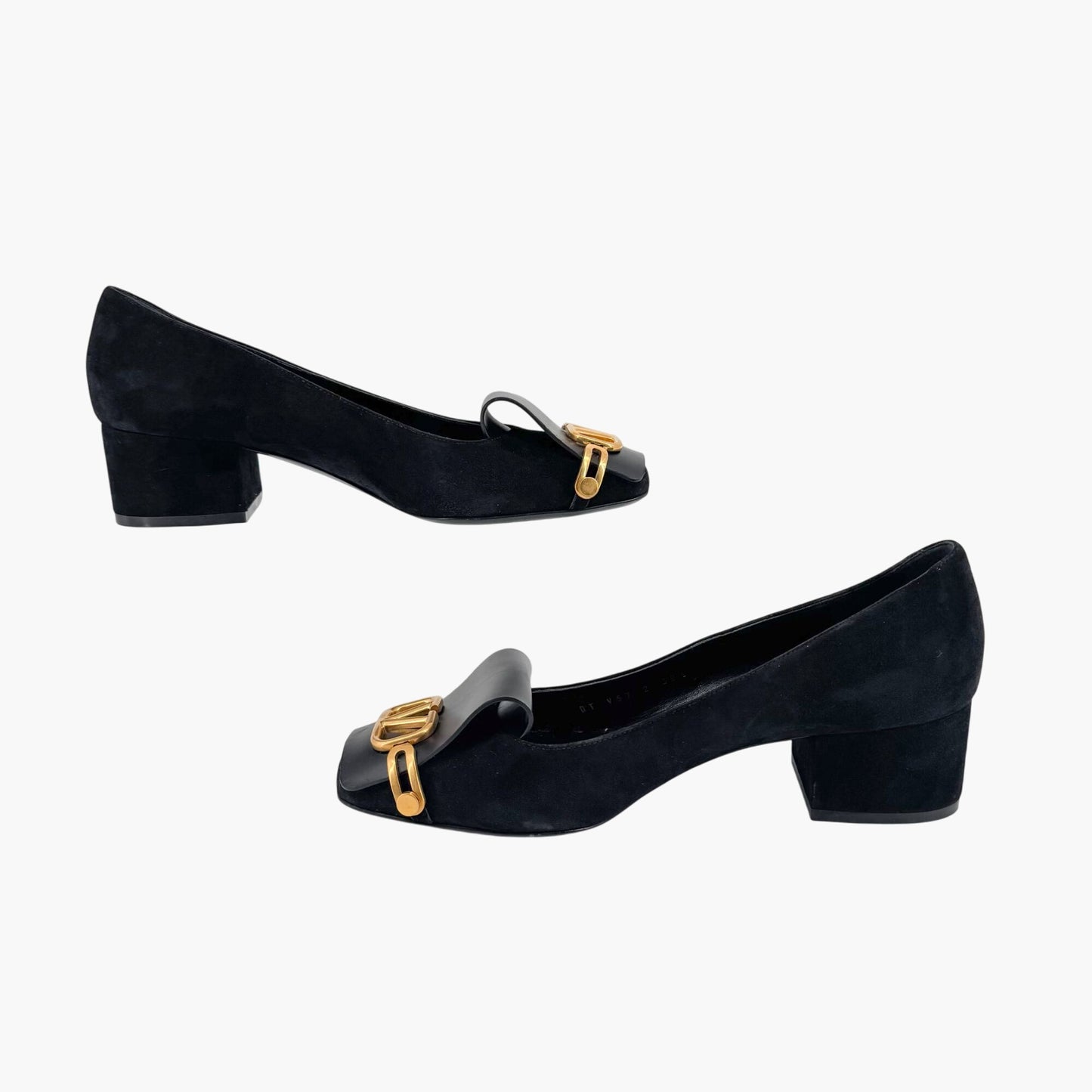 Valentino Garavani VLogo Block Heel Pumps Black Suede – Size 38.5