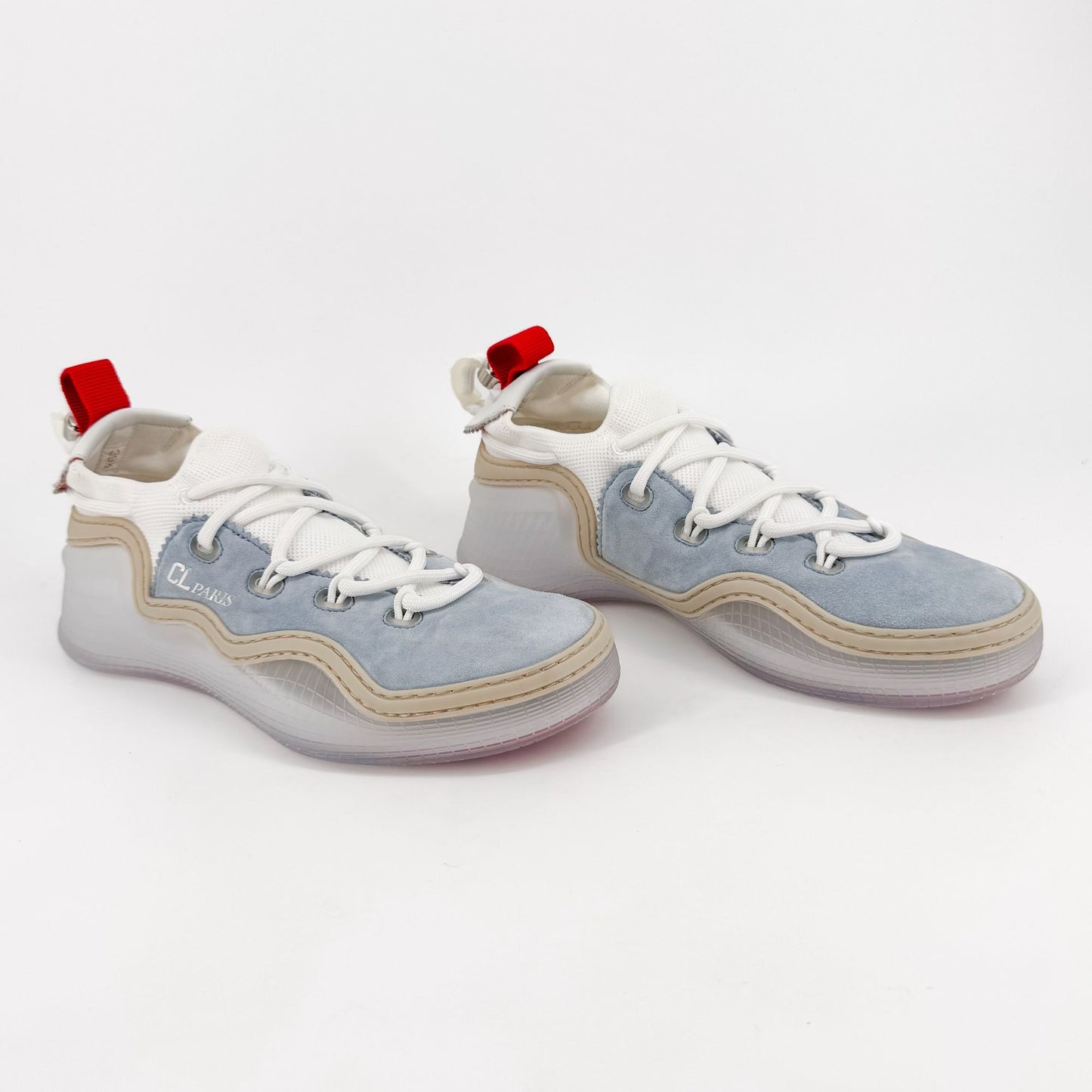 Christian Louboutin Arpoador Sneakers in Light Blue Suede with Red Soles – Size 39.5
