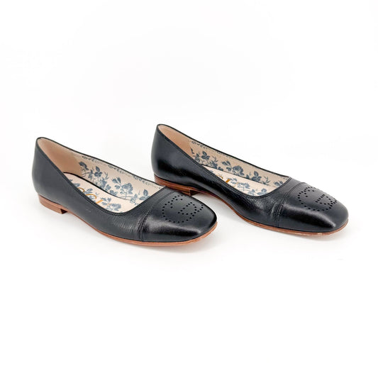 Gucci Hills GG Cap Toe Leather Ballet Flats Black Size 39