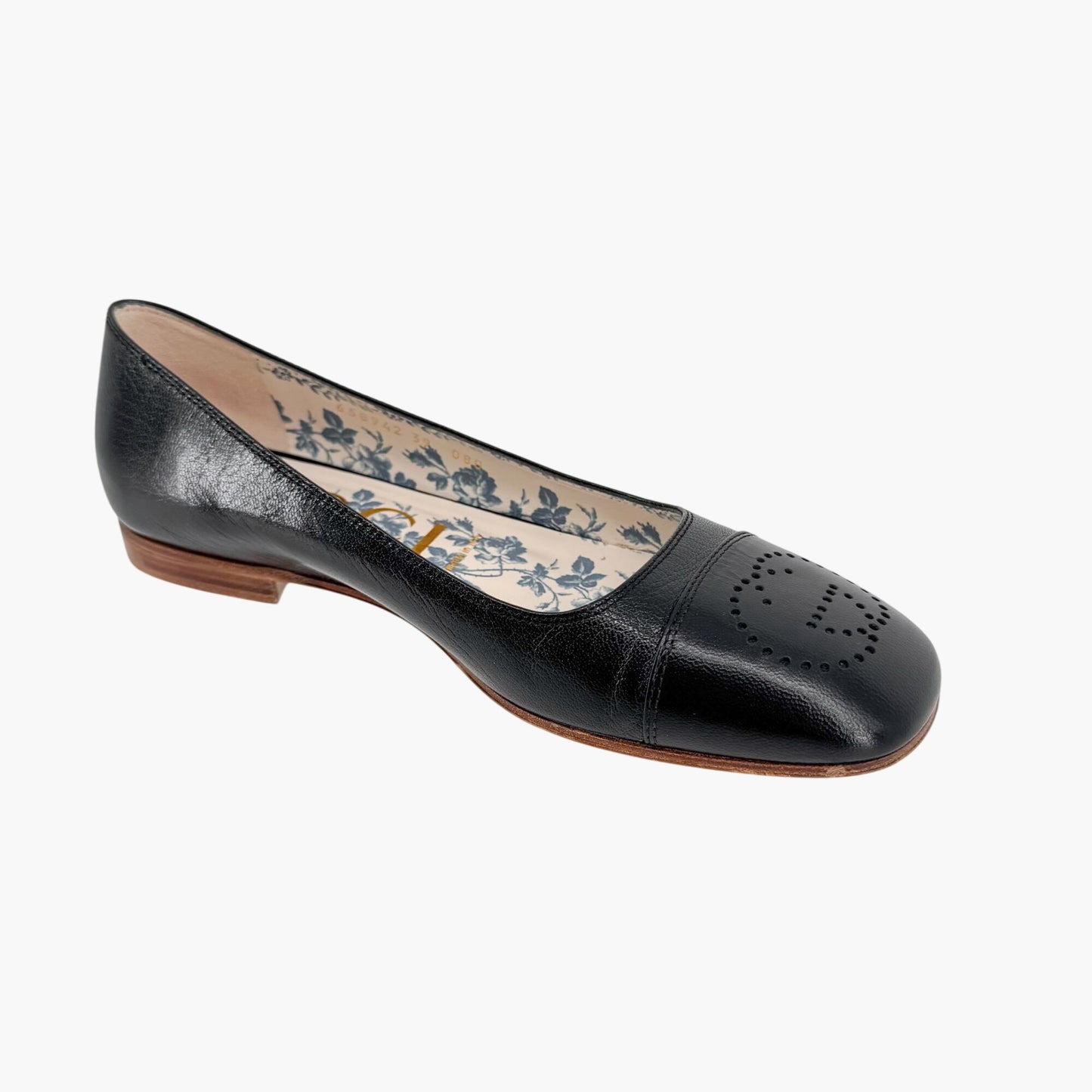 Gucci Hills GG Cap Toe Leather Ballet Flats Black Size 39