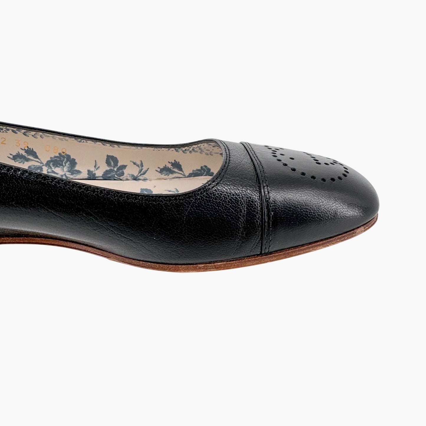 Gucci Hills GG Cap Toe Leather Ballet Flats Black Size 39