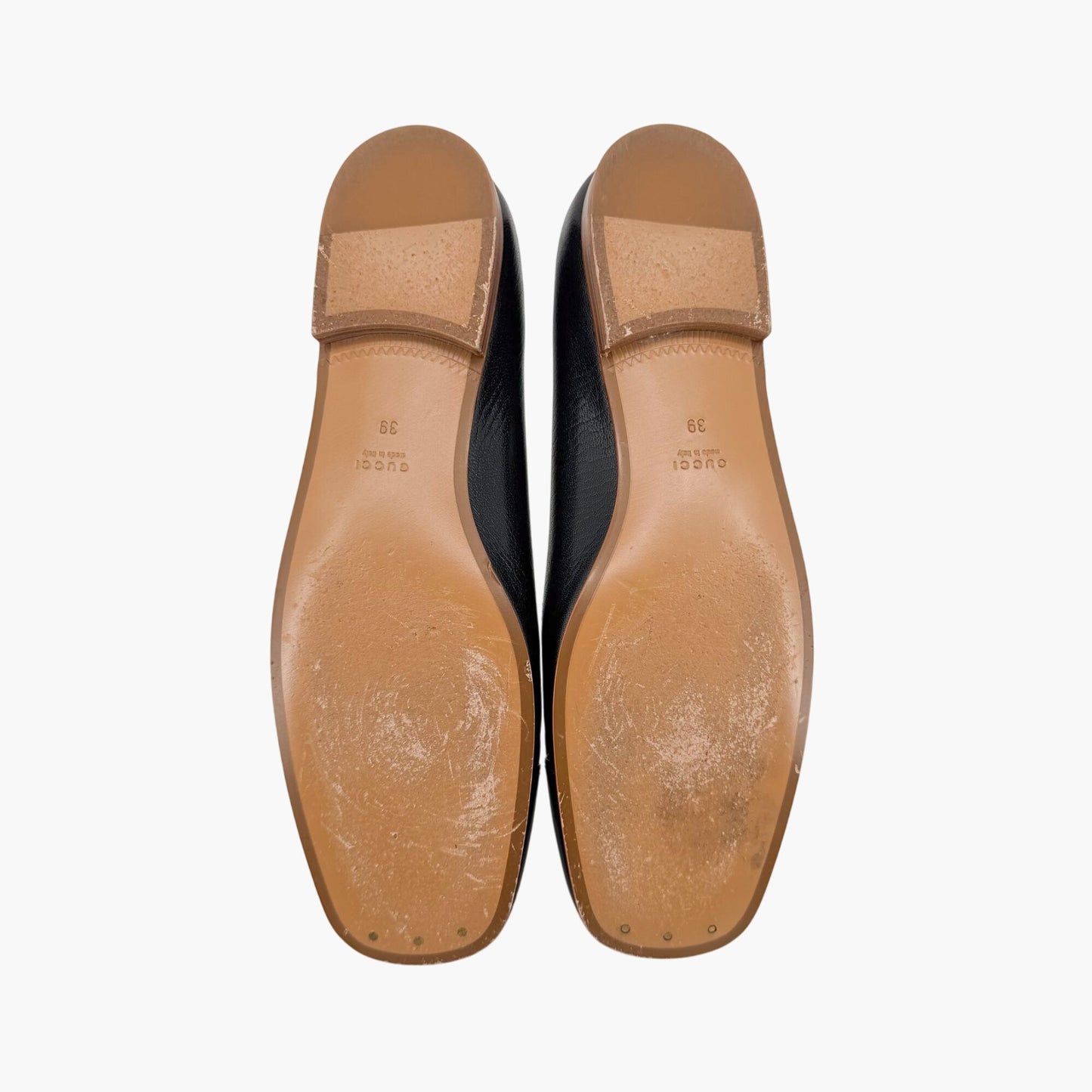 Gucci Hills GG Cap Toe Leather Ballet Flats Black Size 39
