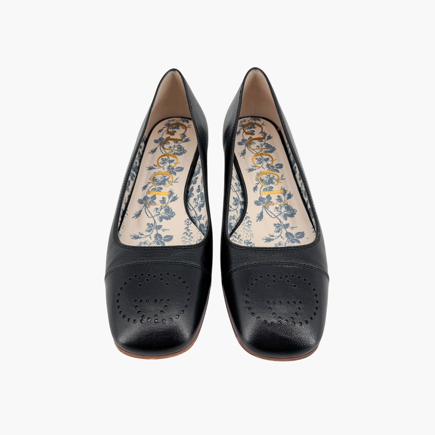 Gucci Hills GG Cap Toe Leather Ballet Flats Black Size 39
