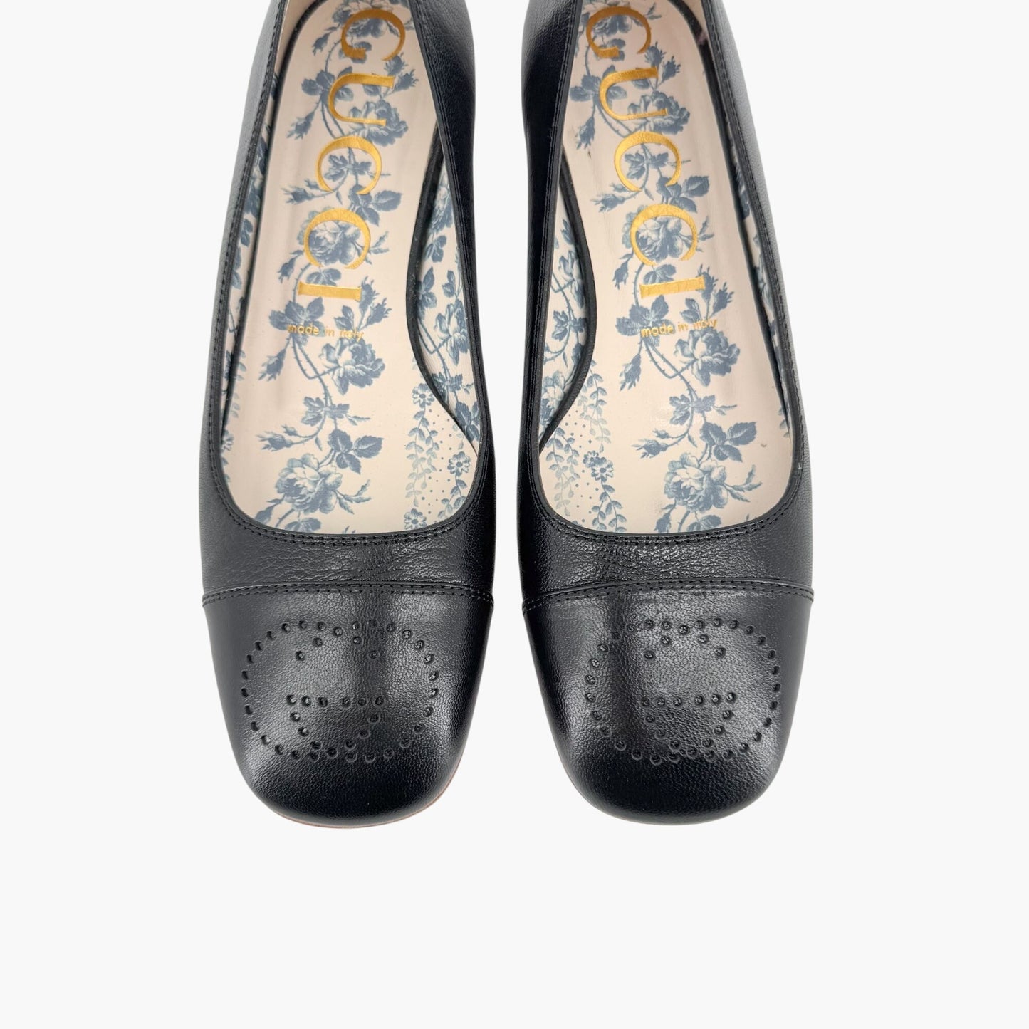 Gucci Hills GG Cap Toe Leather Ballet Flats Black Size 39