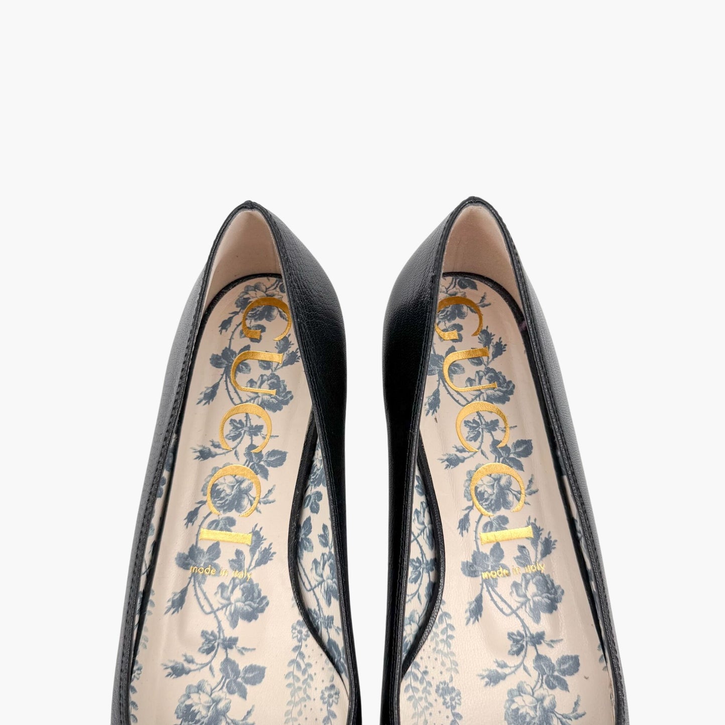 Gucci Hills GG Cap Toe Leather Ballet Flats Black Size 39