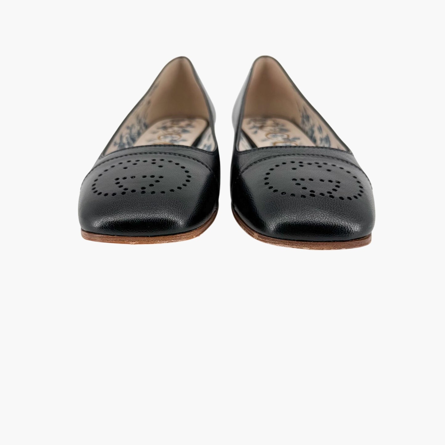 Gucci Hills GG Cap Toe Leather Ballet Flats Black Size 39
