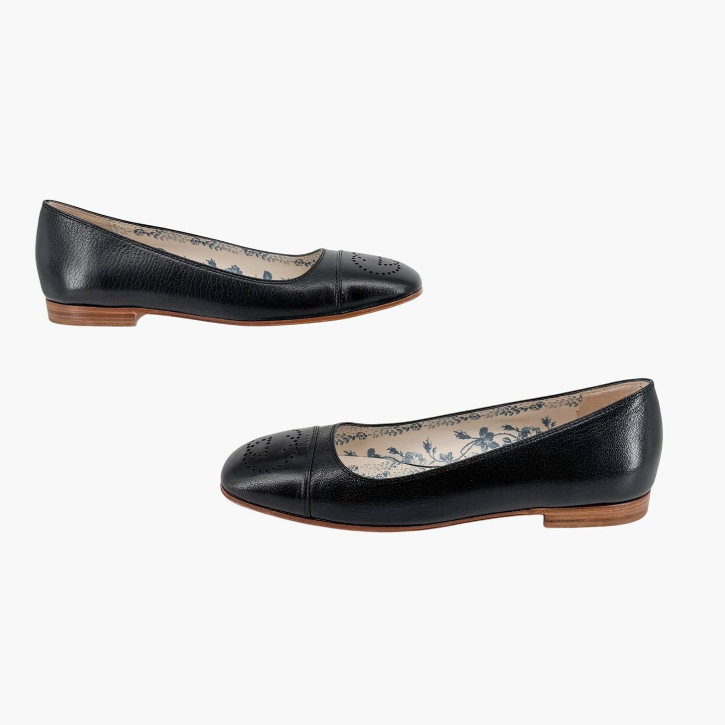 Gucci Hills GG Cap Toe Leather Ballet Flats Black Size 39