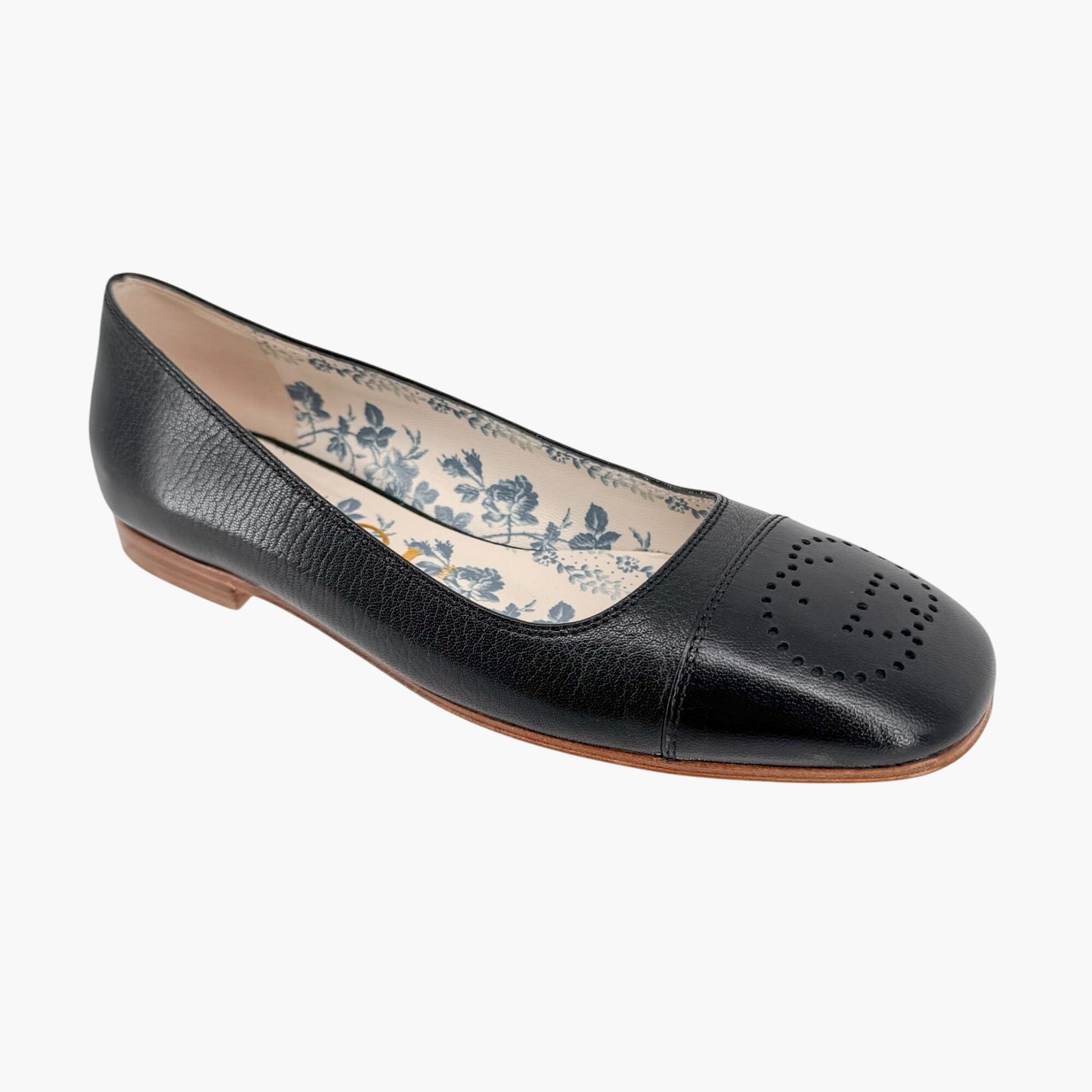 Gucci Hills GG Cap Toe Leather Ballet Flats Black Size 39