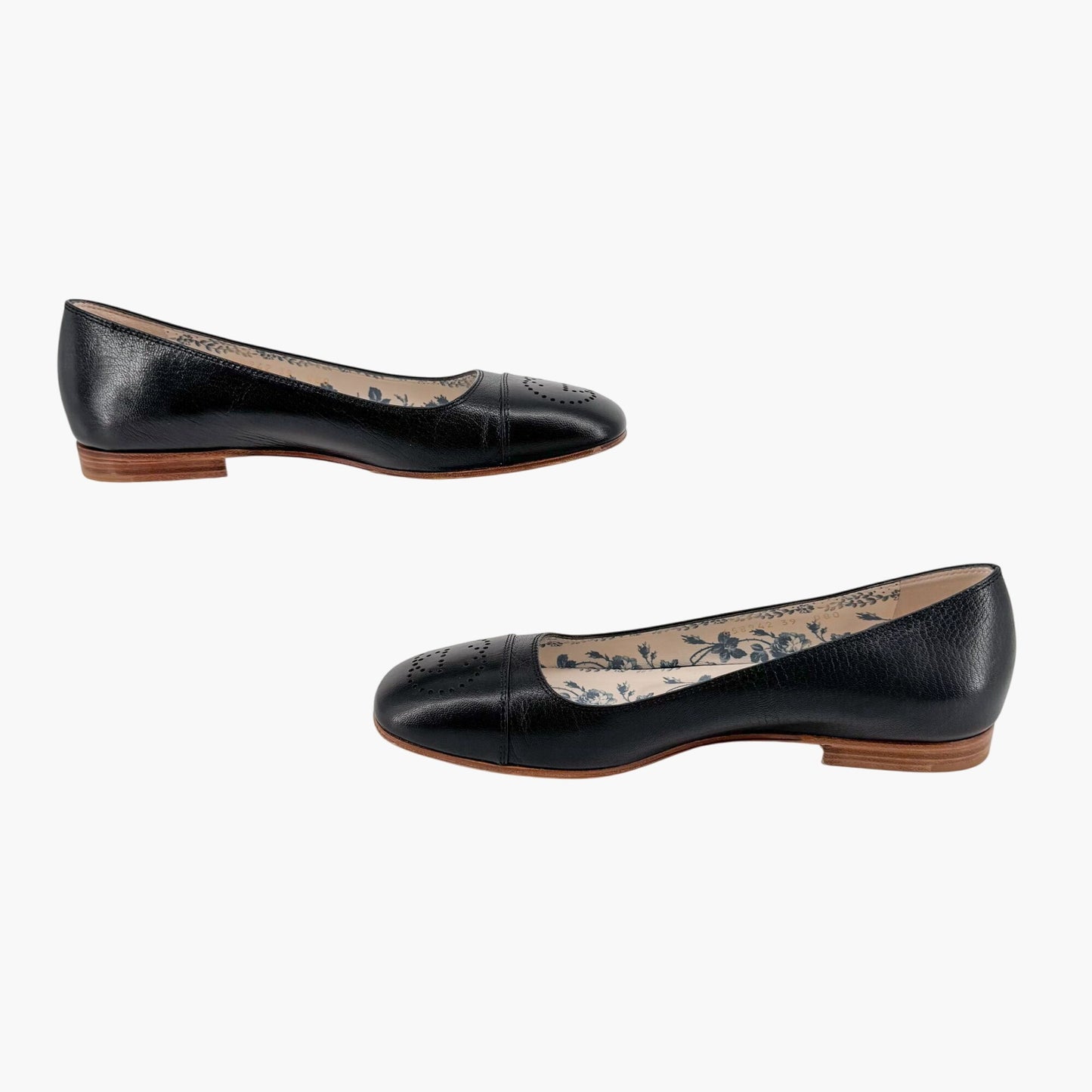 Gucci Hills GG Cap Toe Leather Ballet Flats Black Size 39