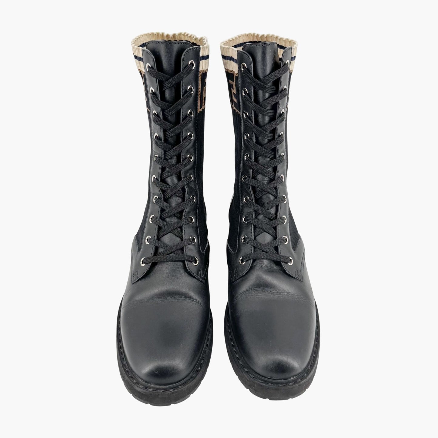 Fendi Rockoko Combat Boots in Black Leather Size 42