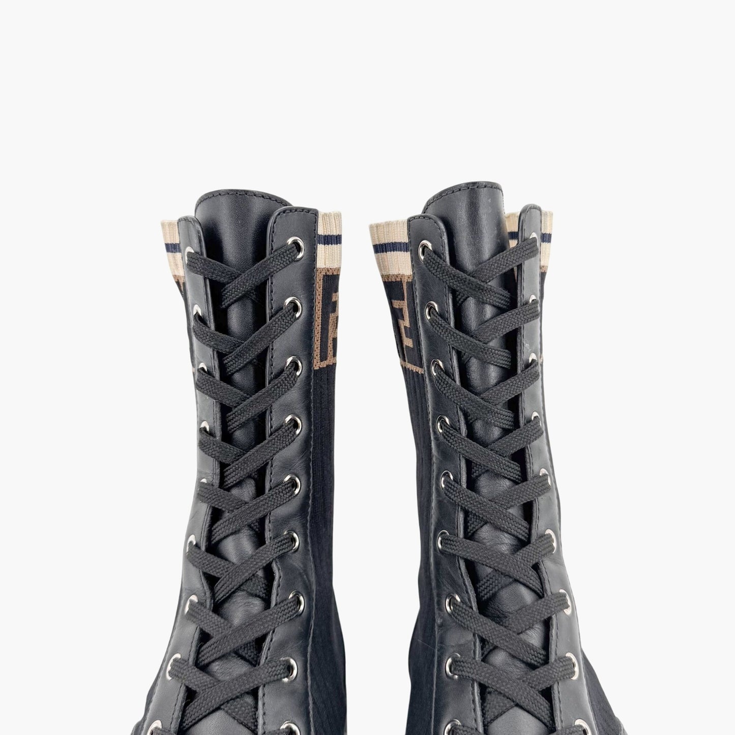 Fendi Rockoko Combat Boots in Black Leather Size 42
