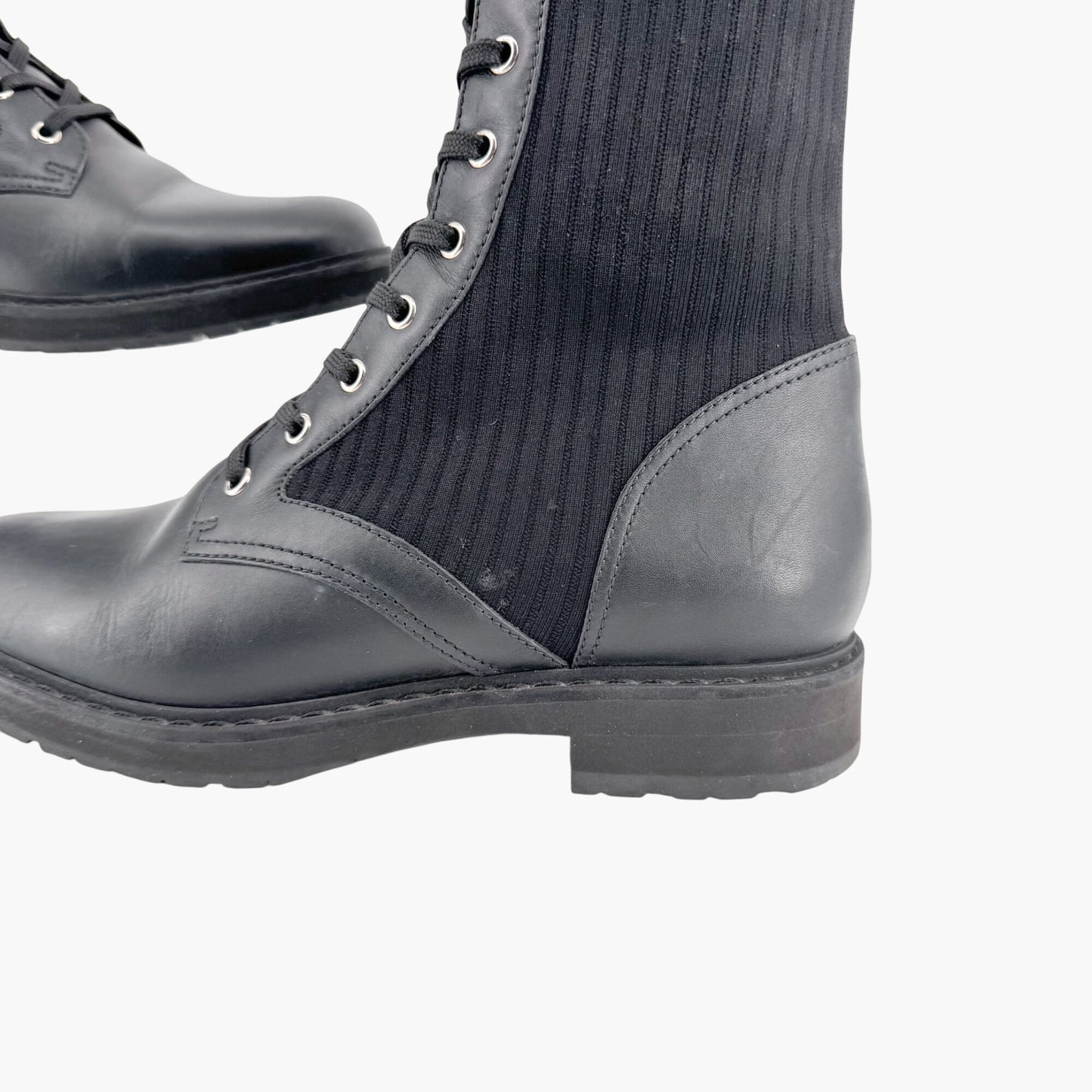Fendi Rockoko Combat Boots in Black Leather Size 42
