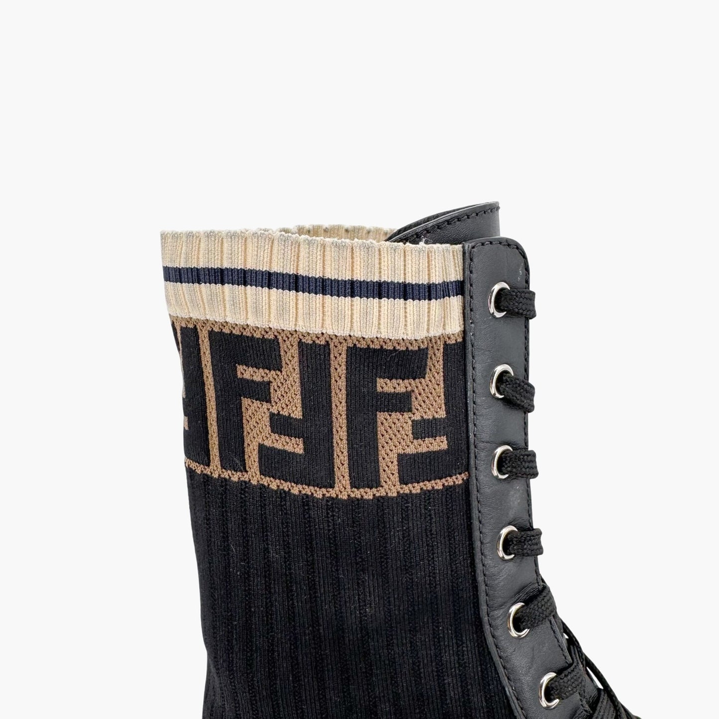Fendi Rockoko Combat Boots in Black Leather Size 42