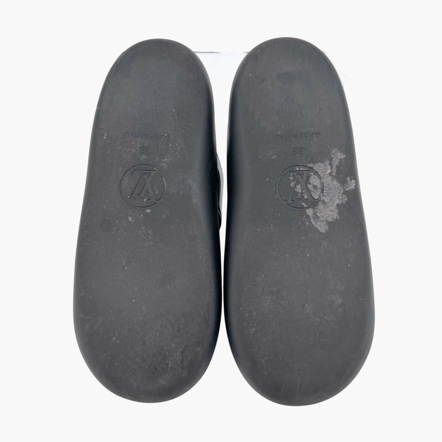 Louis Vuitton Sunbath Slide Sandals in Black Rubber & Monogram Canvas – Size 38