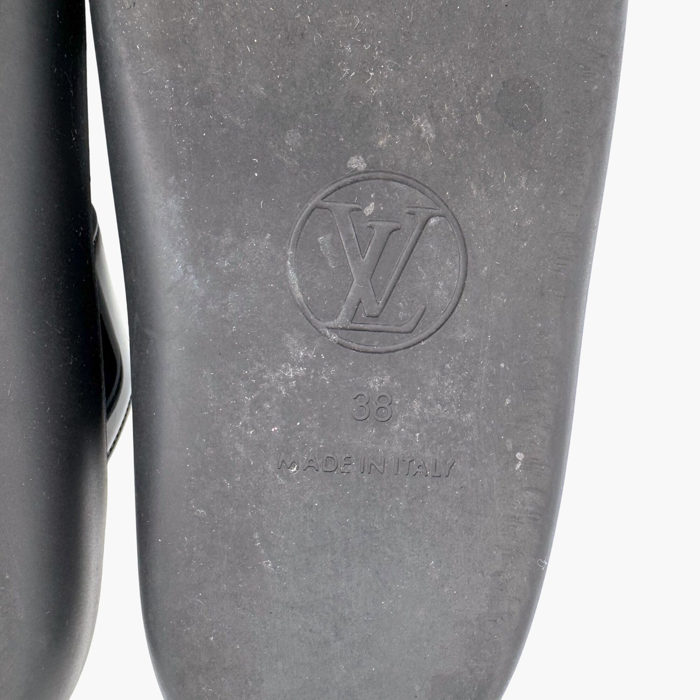 Louis Vuitton Sunbath Slide Sandals in Black Rubber & Monogram Canvas – Size 38