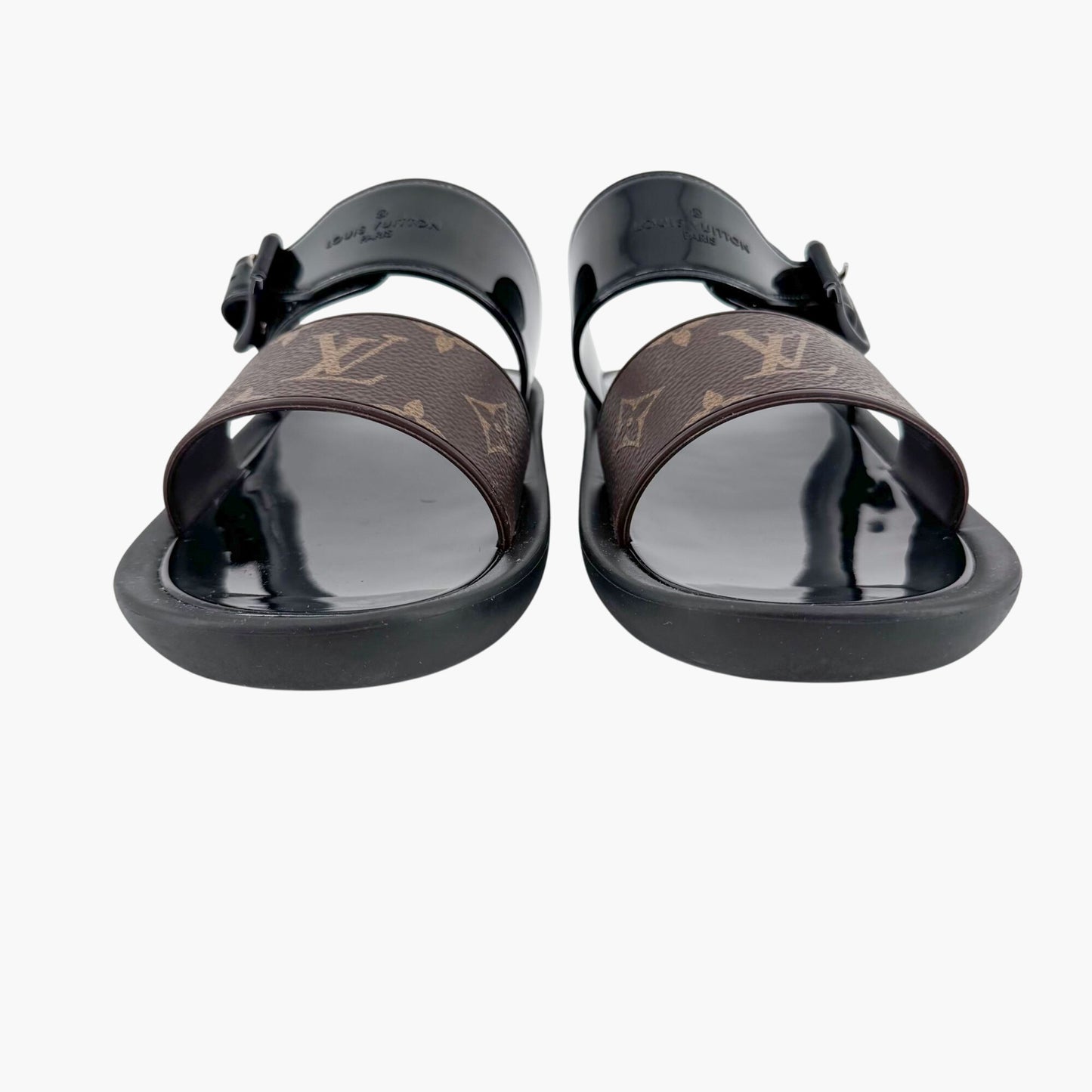 Louis Vuitton Sunbath Slide Sandals in Black Rubber & Monogram Canvas – Size 38