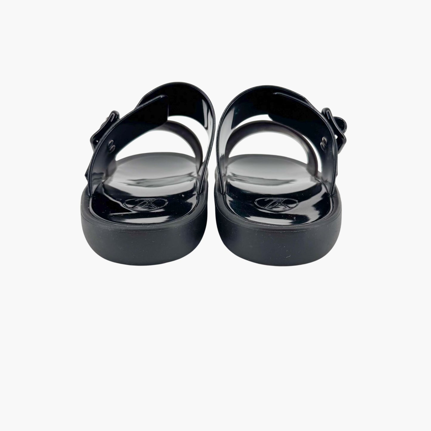 Louis Vuitton Sunbath Slide Sandals in Black Rubber & Monogram Canvas – Size 38