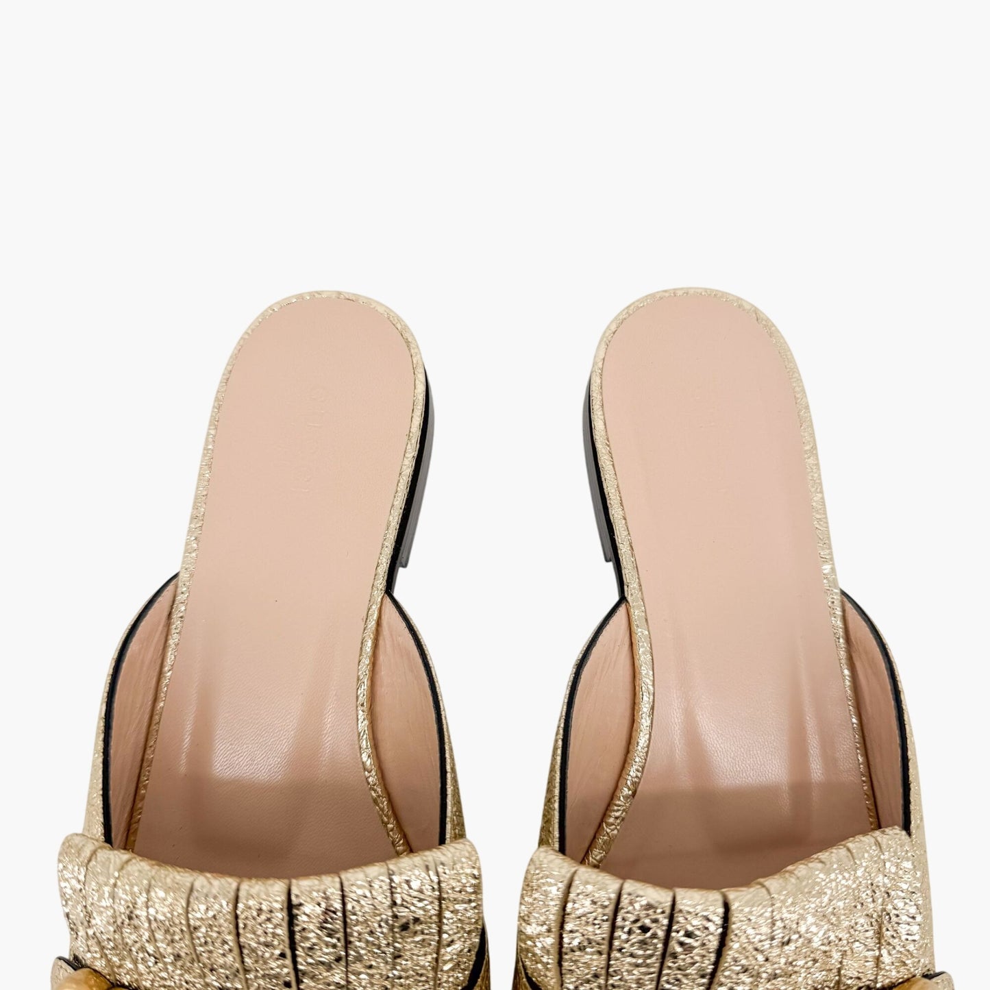 Gucci Marmont GG Gold Leather Fringe Mules – Size 38