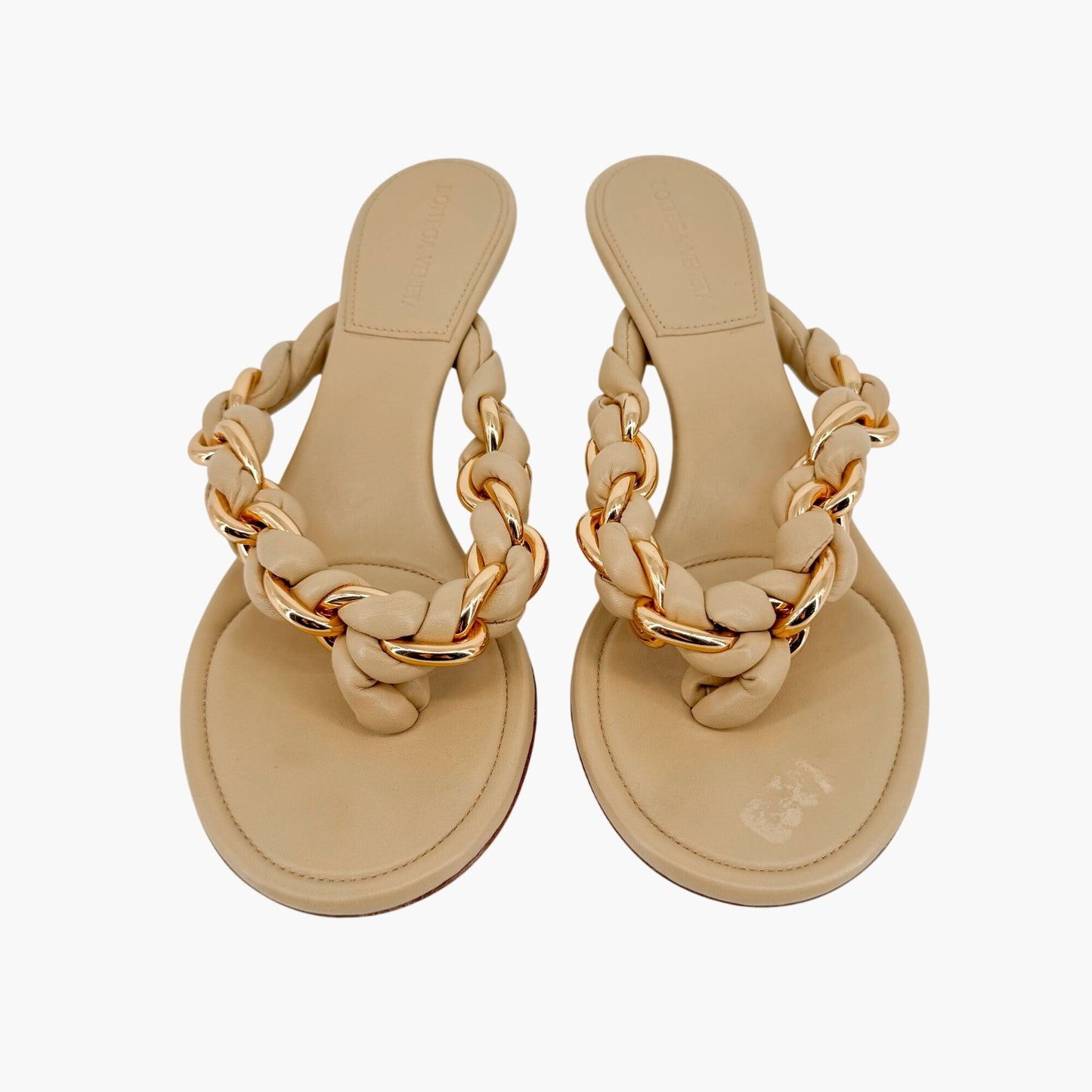 Bottega Veneta Dot Braided Chain Thong Sandals in Beige Leather Size 37.5