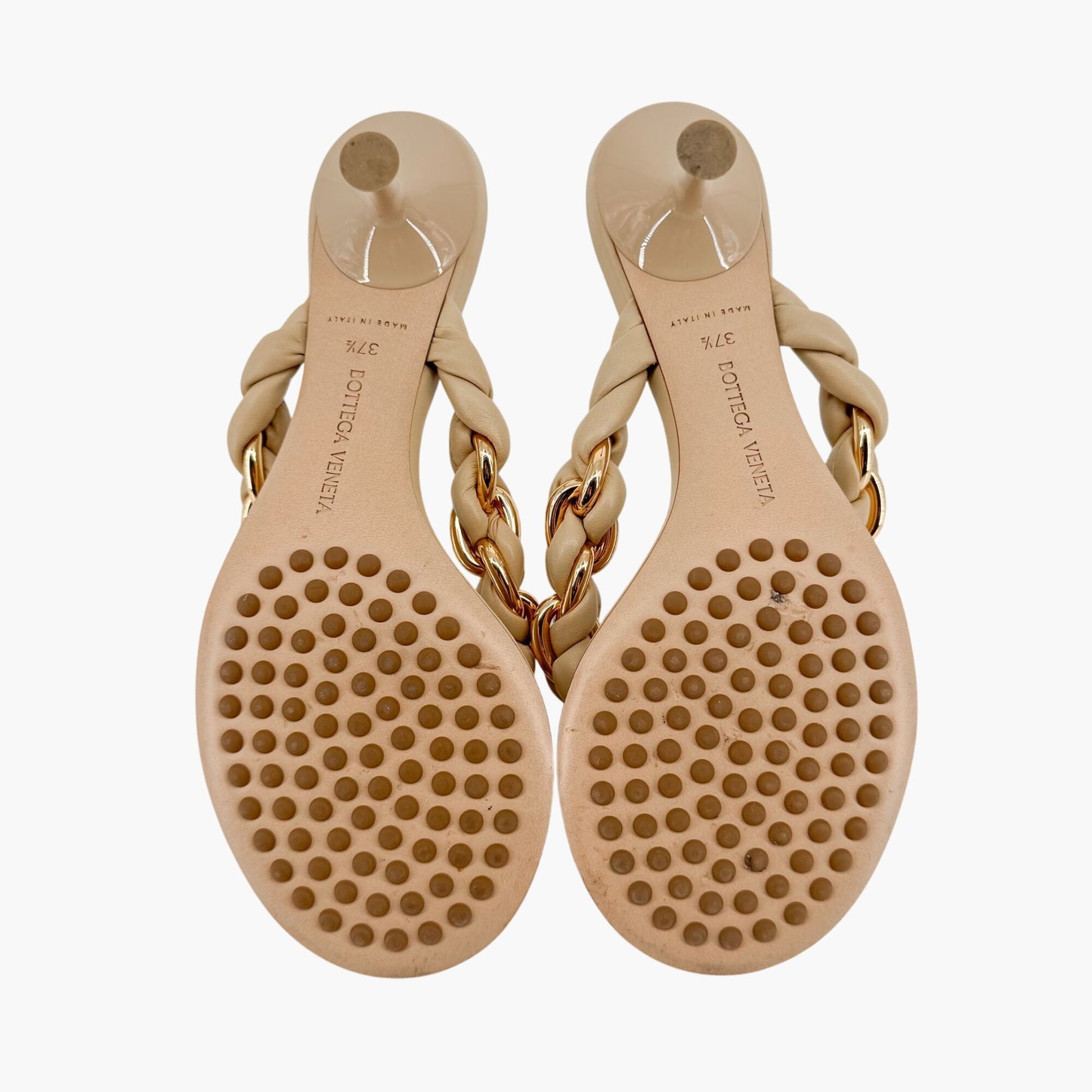 Bottega Veneta Dot Braided Chain Thong Sandals in Beige Leather Size 37.5