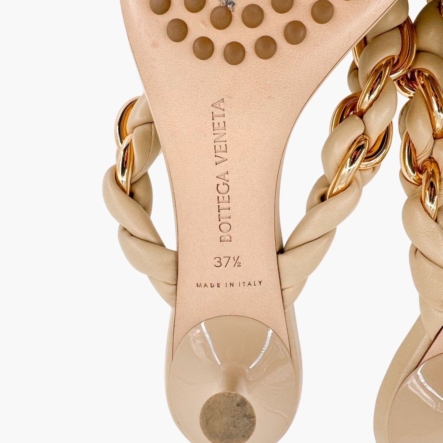 Bottega Veneta Dot Braided Chain Thong Sandals in Beige Leather Size 37.5