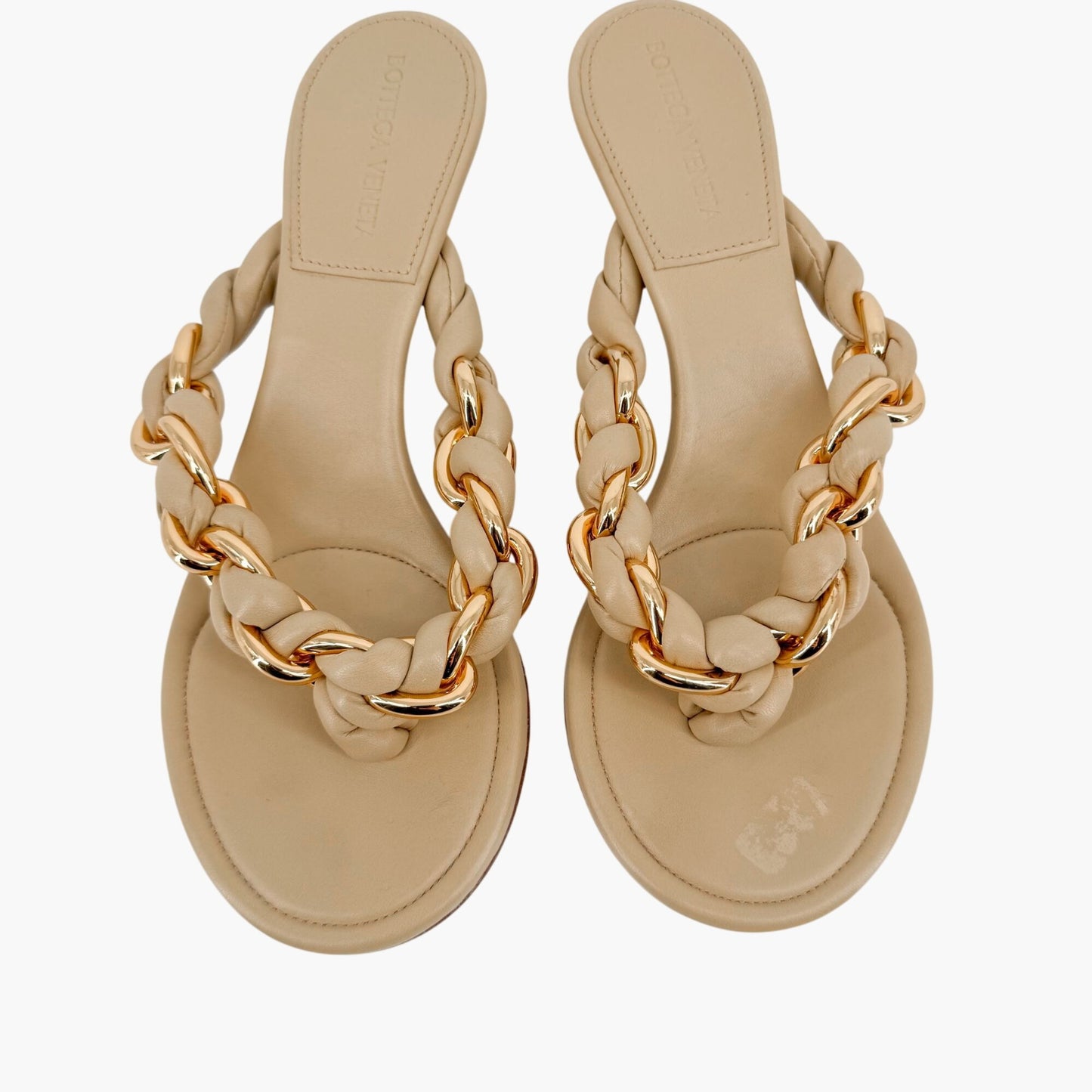 Bottega Veneta Dot Braided Chain Thong Sandals in Beige Leather Size 37.5