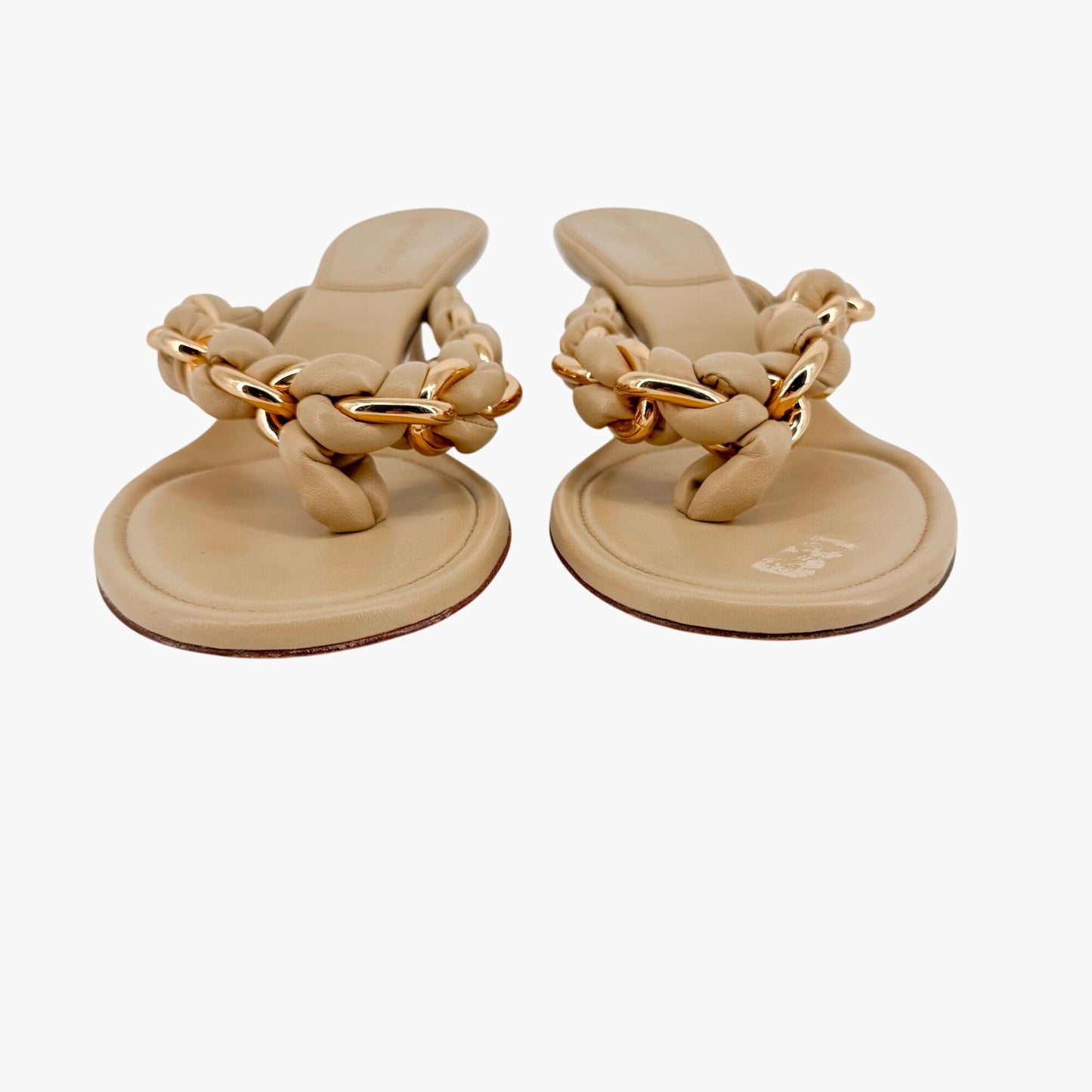 Bottega Veneta Dot Braided Chain Thong Sandals in Beige Leather Size 37.5