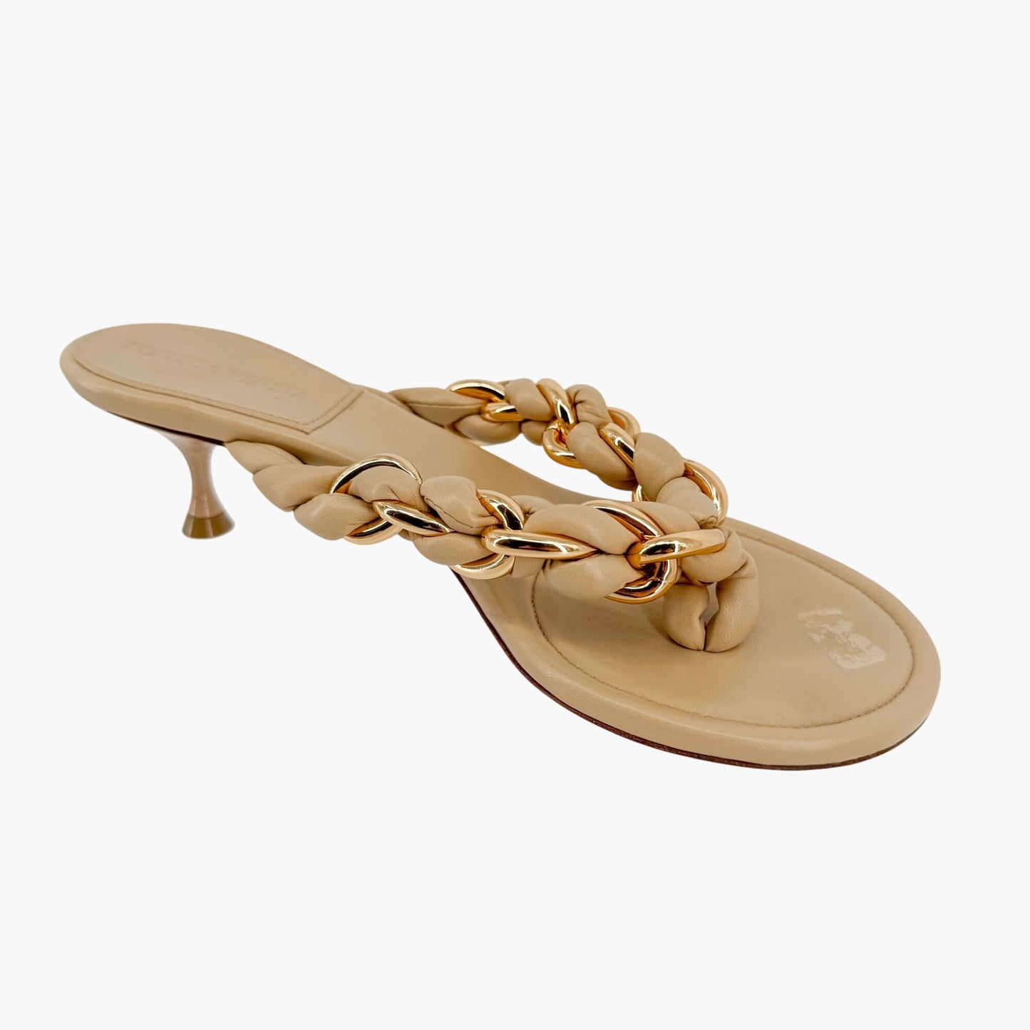 Bottega Veneta Dot Braided Chain Thong Sandals in Beige Leather Size 37.5