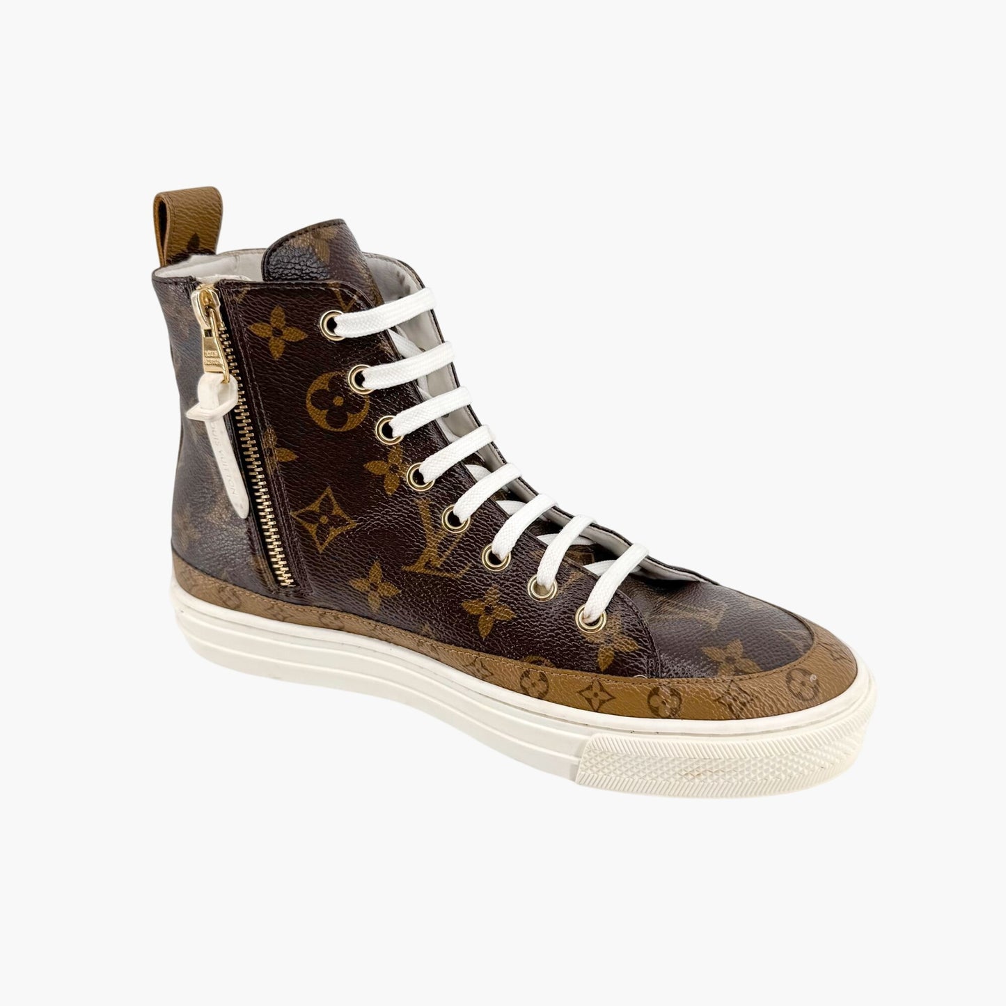 Louis Vuitton Stellar High Top Sneaker Boots in Brown LV Monogram Coated Canvas Size 36.5