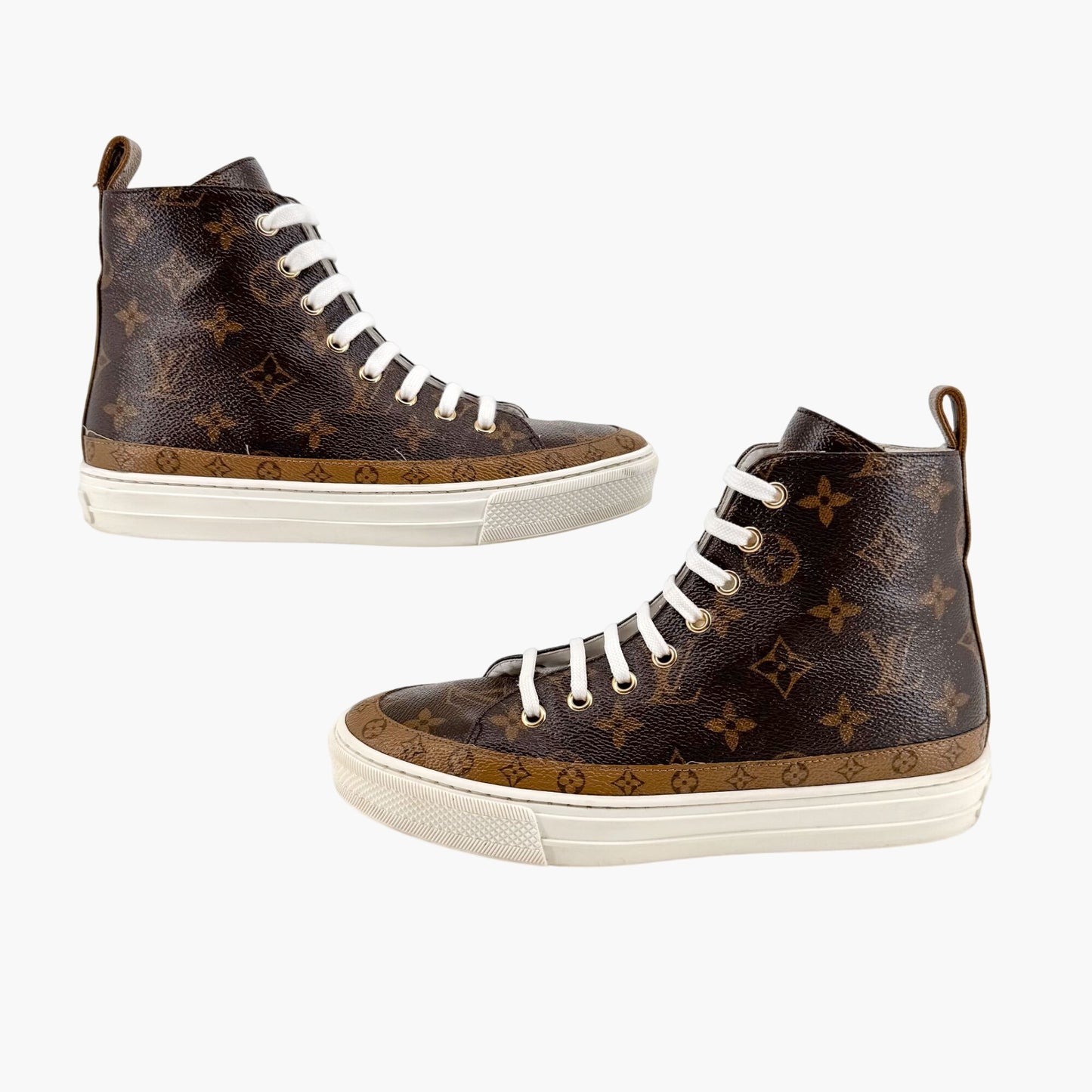 Louis Vuitton Stellar High Top Sneaker Boots in Brown LV Monogram Coated Canvas Size 36.5