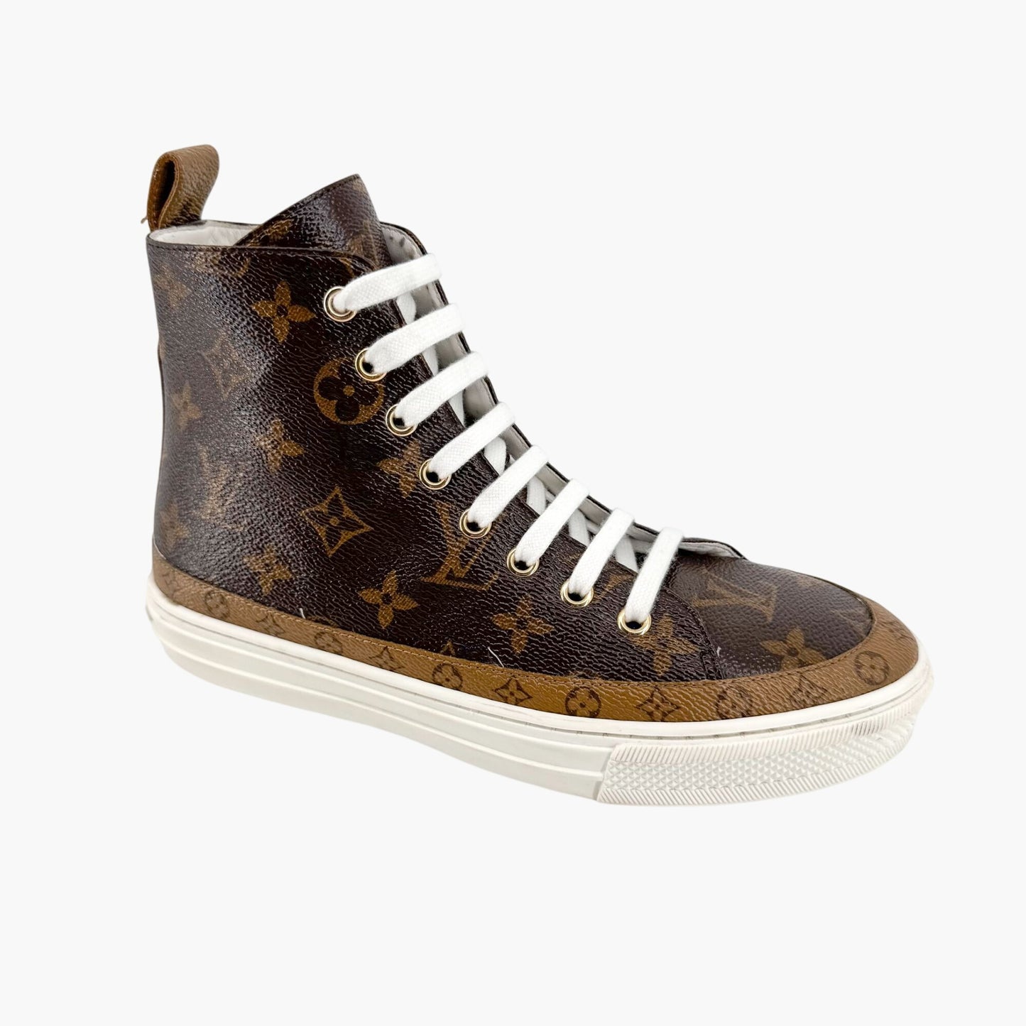 Louis Vuitton Stellar High Top Sneaker Boots in Brown LV Monogram Coated Canvas Size 36.5