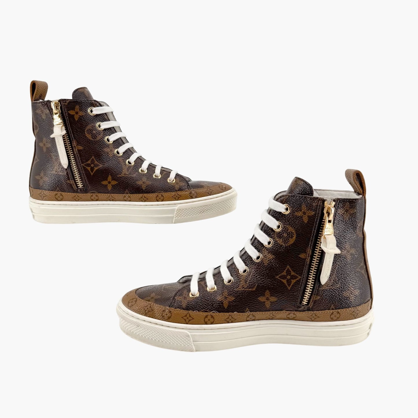 Louis Vuitton Stellar High Top Sneaker Boots in Brown LV Monogram Coated Canvas Size 36.5