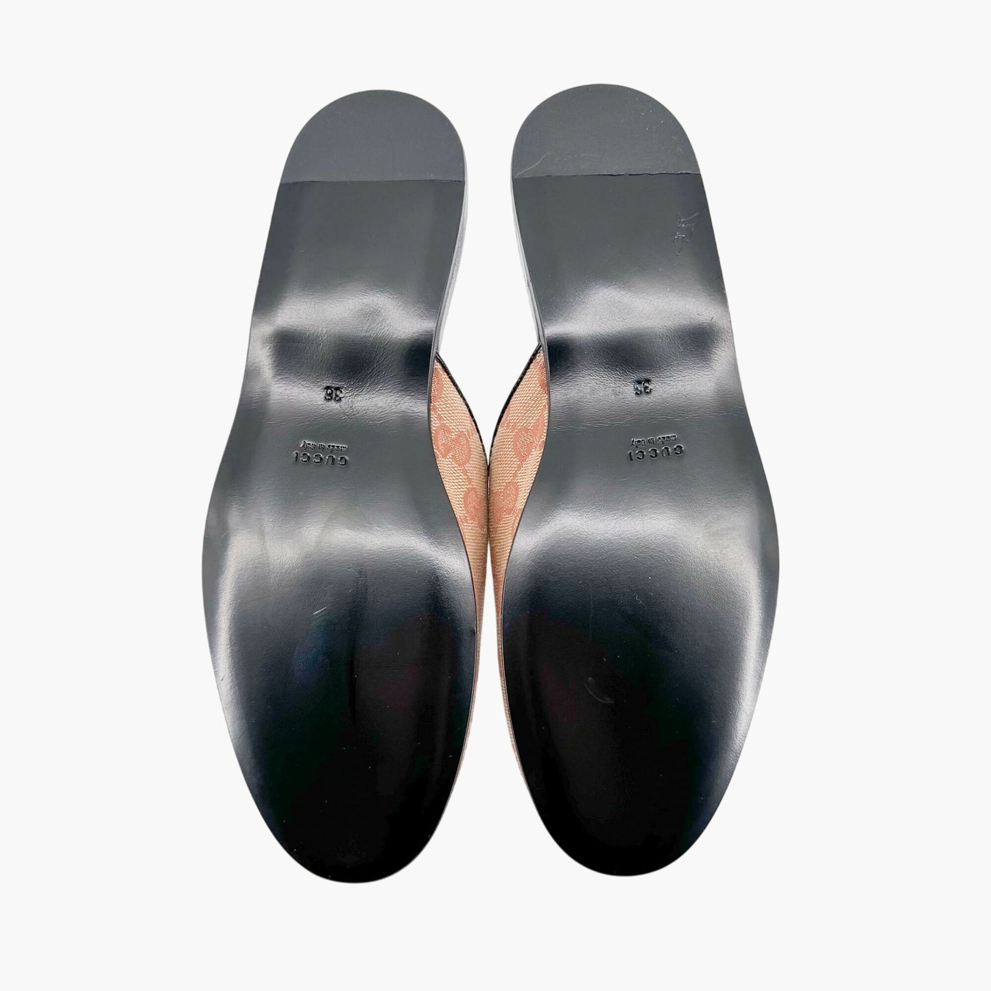 Gucci GG Yankees Mule Slippers in Beige Monogram Canvas Size 36