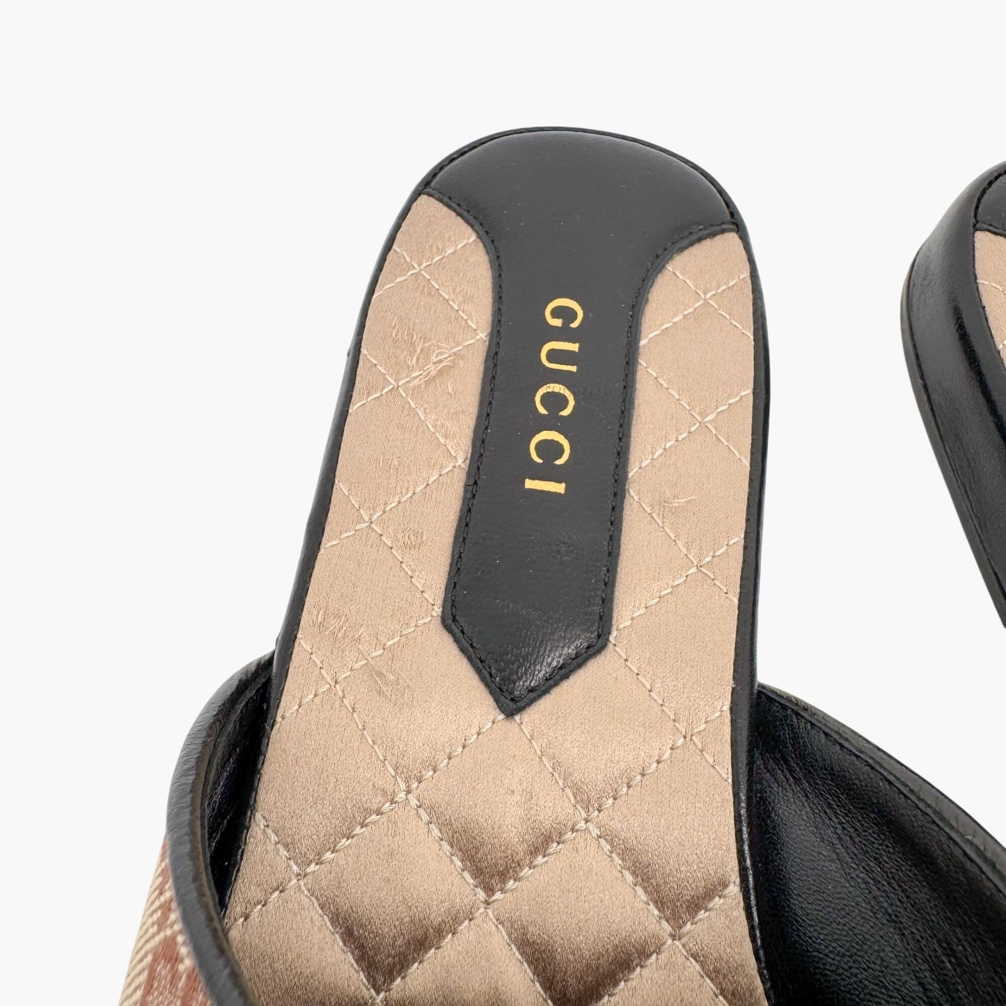 Gucci GG Yankees Mule Slippers in Beige Monogram Canvas Size 36