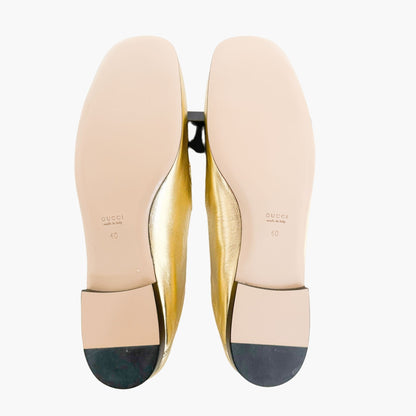 Gucci Madelyn Crystal G Loafers in Metallic Gold Size 40